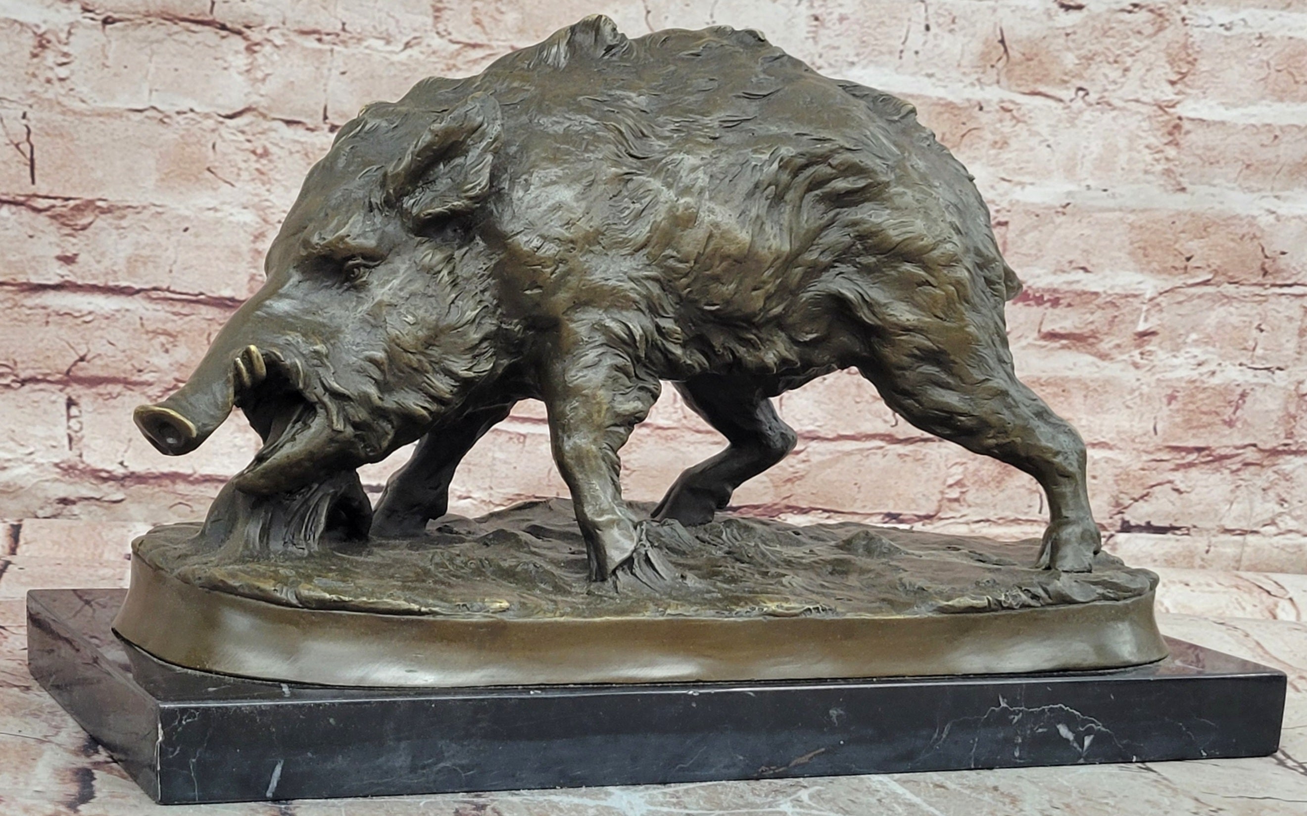 Large Bronze Hog Statue Wild Boar Sculpture Realistic Animalier Art Piece
