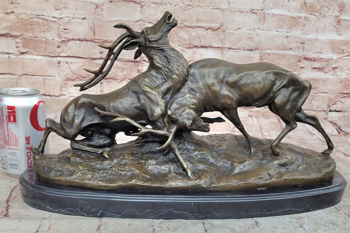 Art Deco Signed Original Two Elks Hot Cast Bronze Sculpture Lost Wax Deal Sale