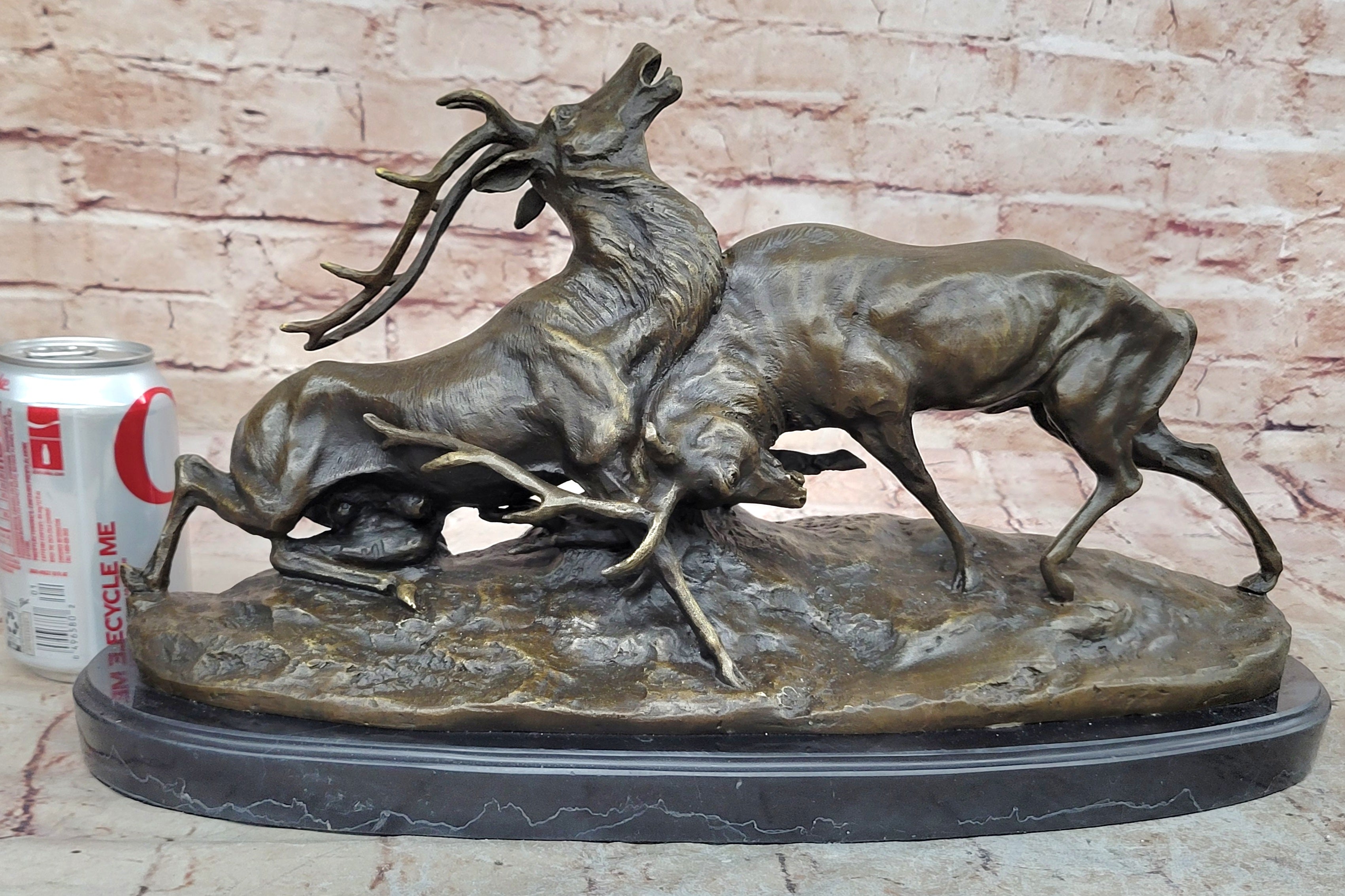 Art Deco Signed Original Two Elks Hot Cast Bronze Sculpture Lost Wax Deal Sale