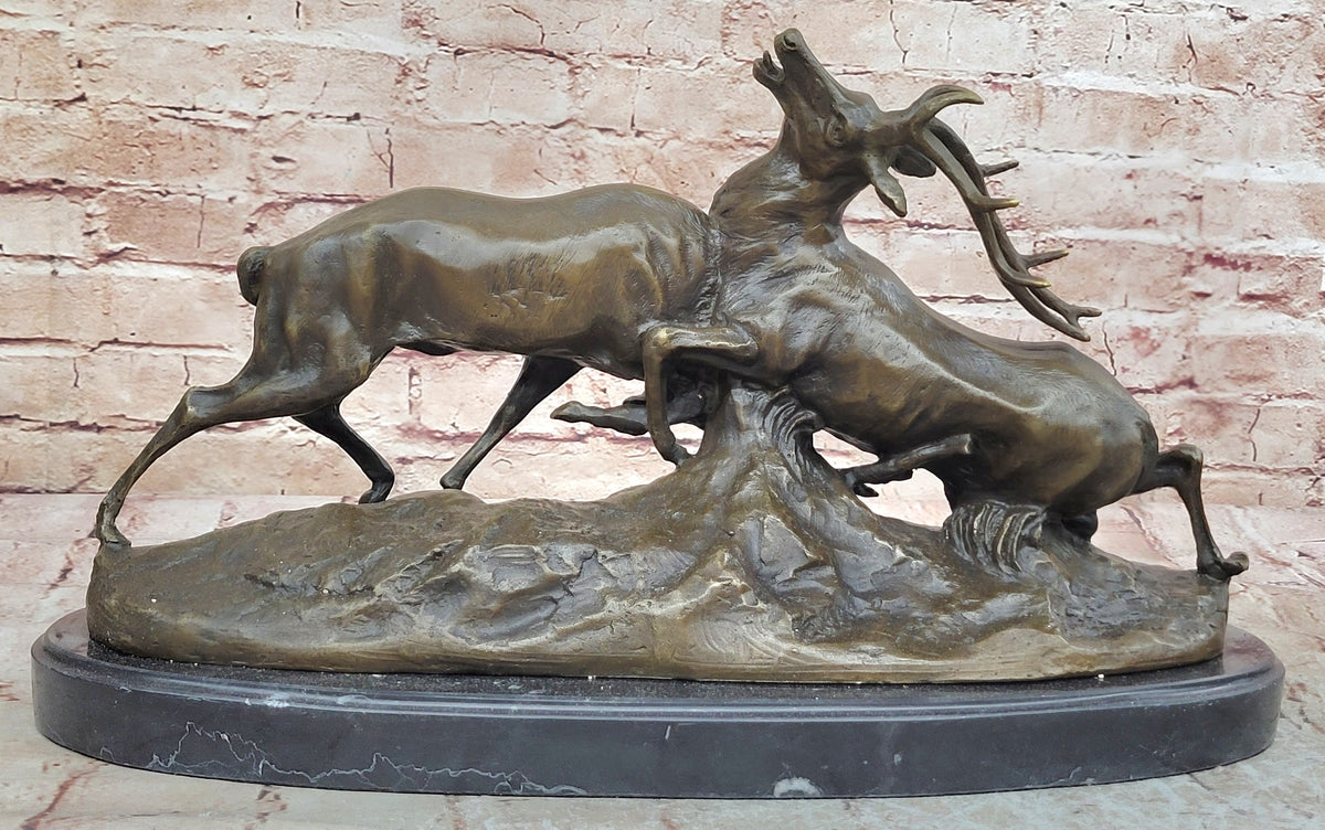Art Deco Signed Original Two Elks Hot Cast Bronze Sculpture Lost Wax Deal Sale