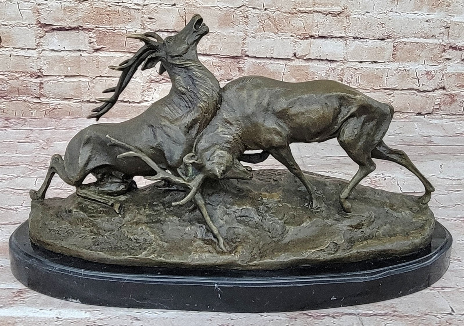 Art Deco Signed Original Two Elks Hot Cast Bronze Sculpture Lost Wax Deal Sale