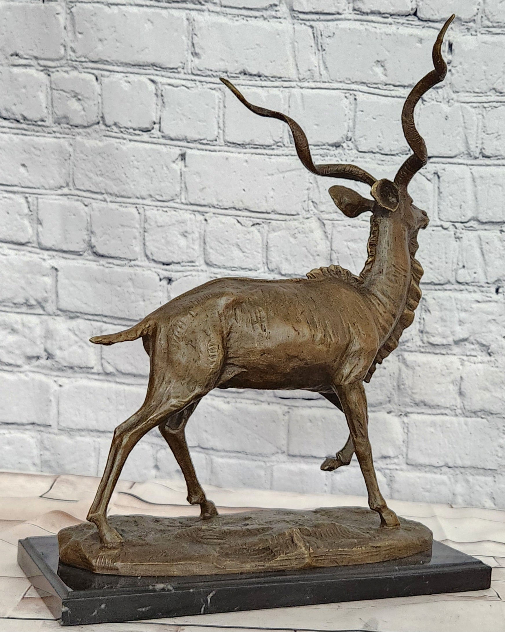Signed Original Milo Wildlife Animal African Kudu Bronze Sculpture Statue Decor