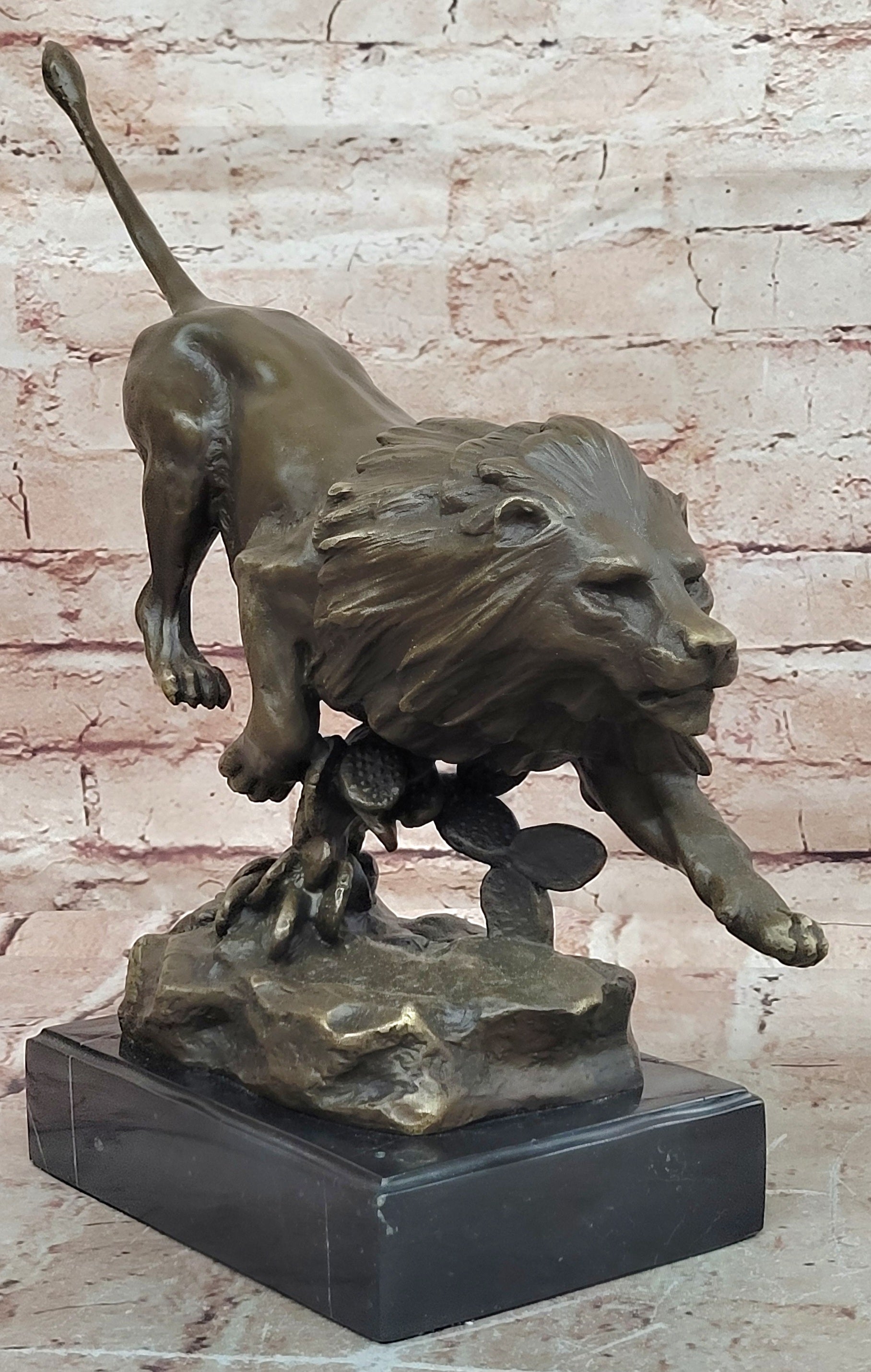 King of the Jungle Running Lion Signed Gerome Bronze Sculpture Statue