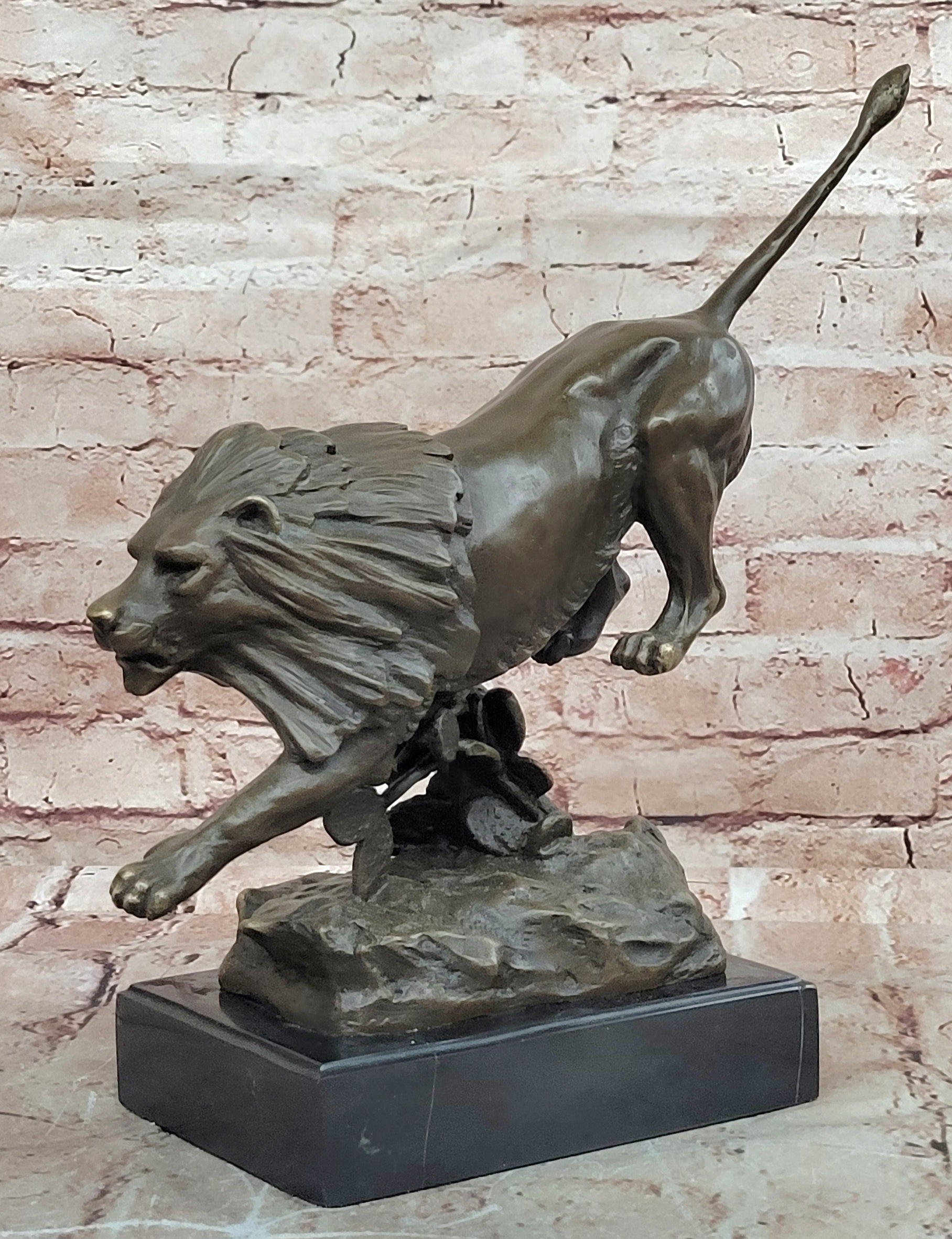 King of the Jungle Running Lion Signed Gerome Bronze Sculpture Statue