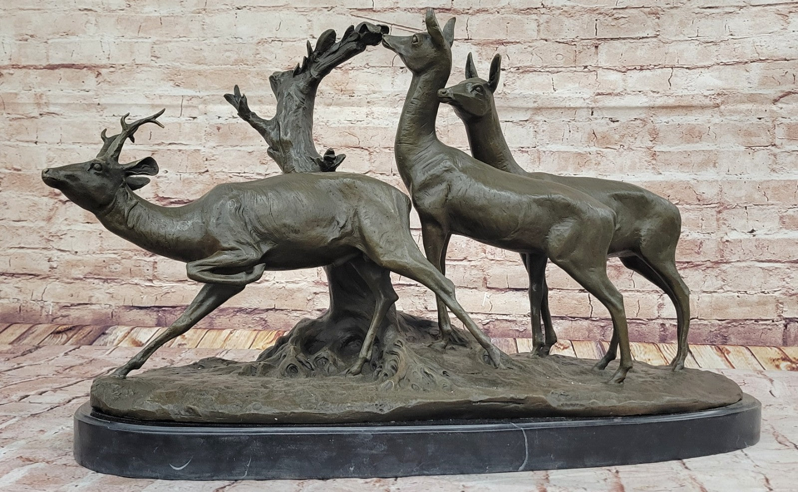 Fiot Signed Bronze Sculpture - Stag & Two Doe Wildlife Animal Artwork
