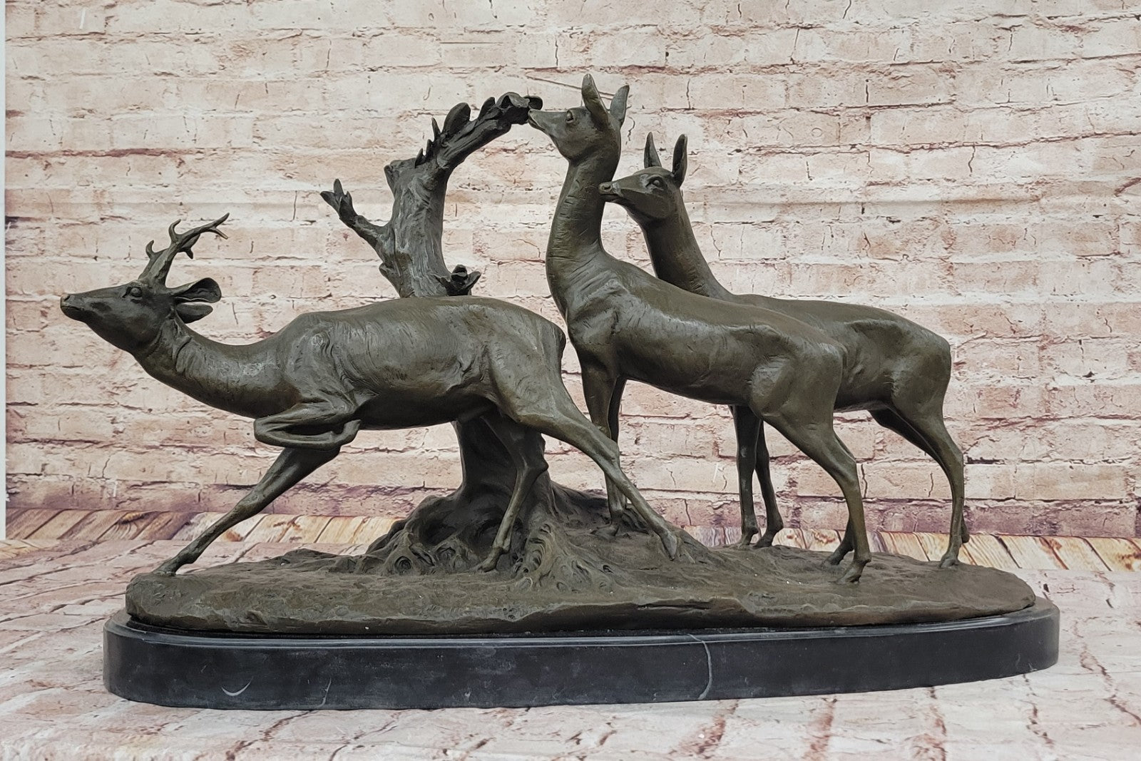 Fiot Signed Bronze Sculpture - Stag & Two Doe Wildlife Animal Artwork