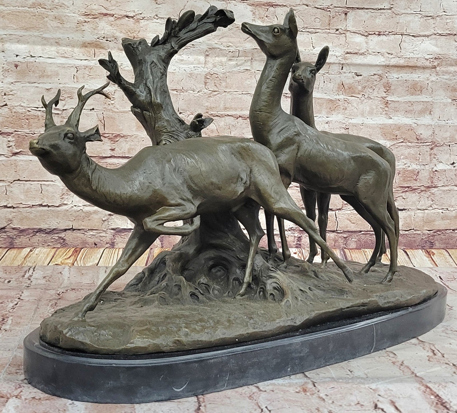 Fiot Signed Bronze Sculpture - Stag & Two Doe Wildlife Animal Artwork