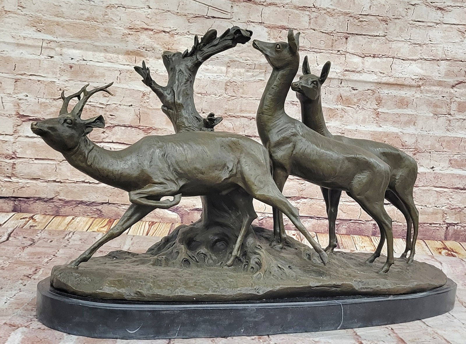 Fiot Signed Bronze Sculpture - Stag & Two Doe Wildlife Animal Artwork
