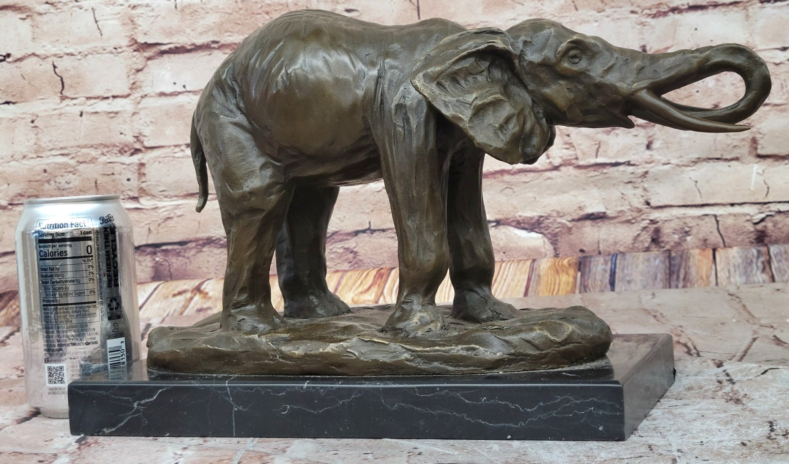 Bronze Happy Elephant Sculpture by Milo - Signed Wildlife Artwork - Marble Base Sale