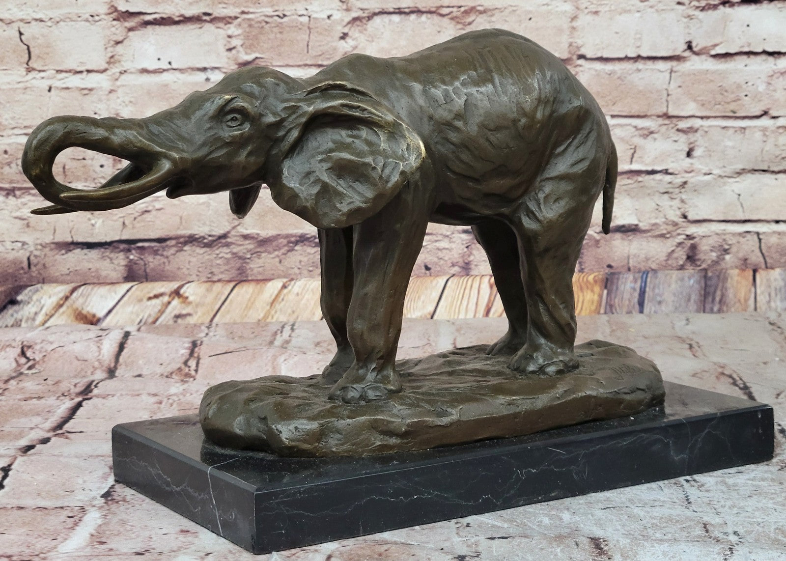 Bronze Happy Elephant Sculpture by Milo - Signed Wildlife Artwork - Marble Base Sale