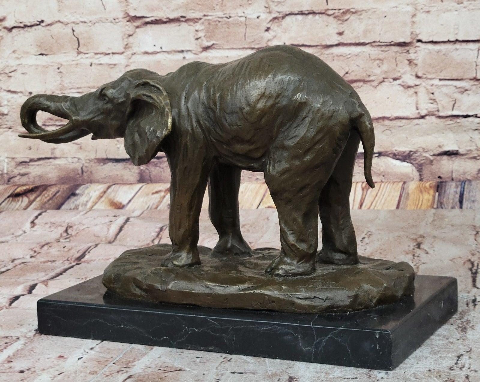 Bronze Happy Elephant Sculpture by Milo - Signed Wildlife Artwork - Marble Base Sale