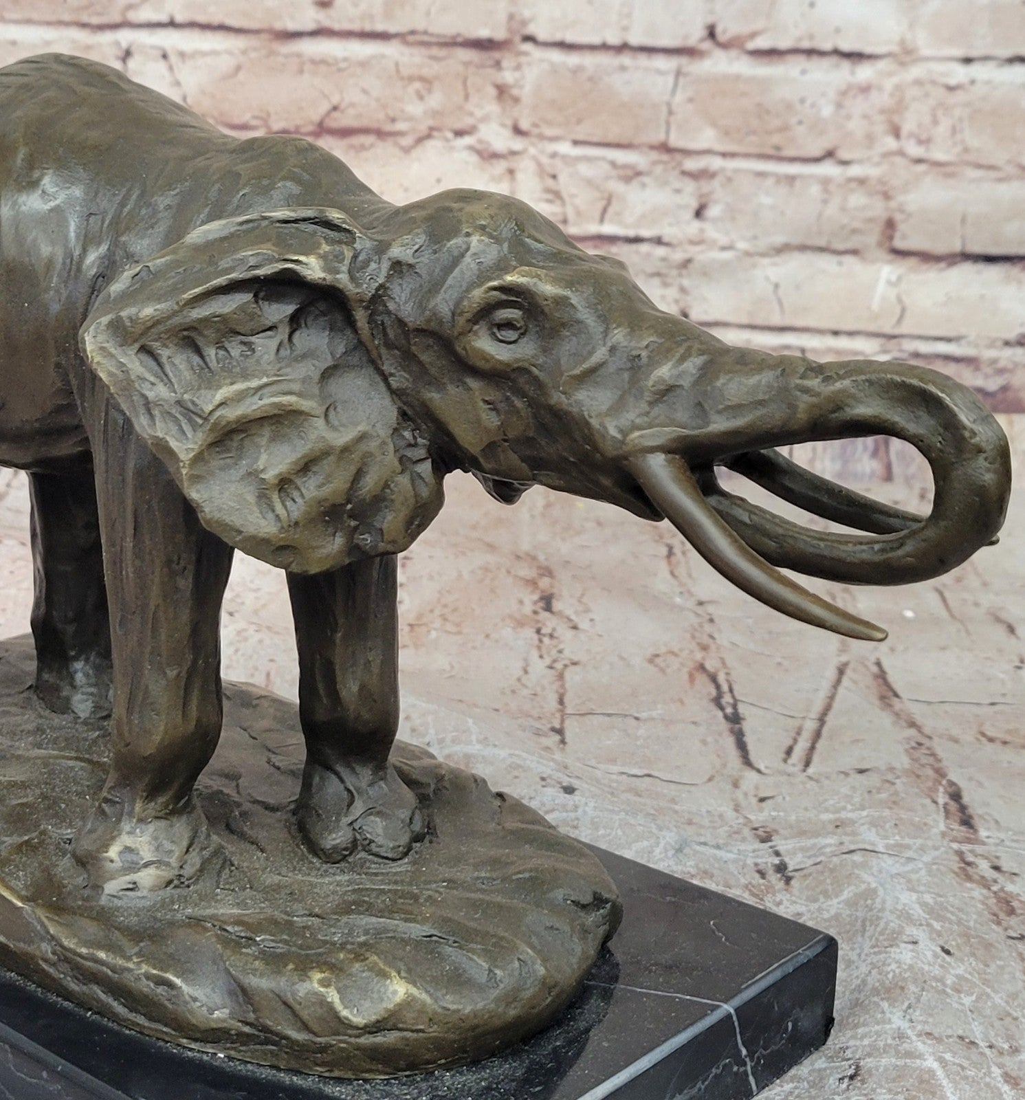 Bronze Happy Elephant Sculpture by Milo - Signed Wildlife Artwork - Marble Base Sale