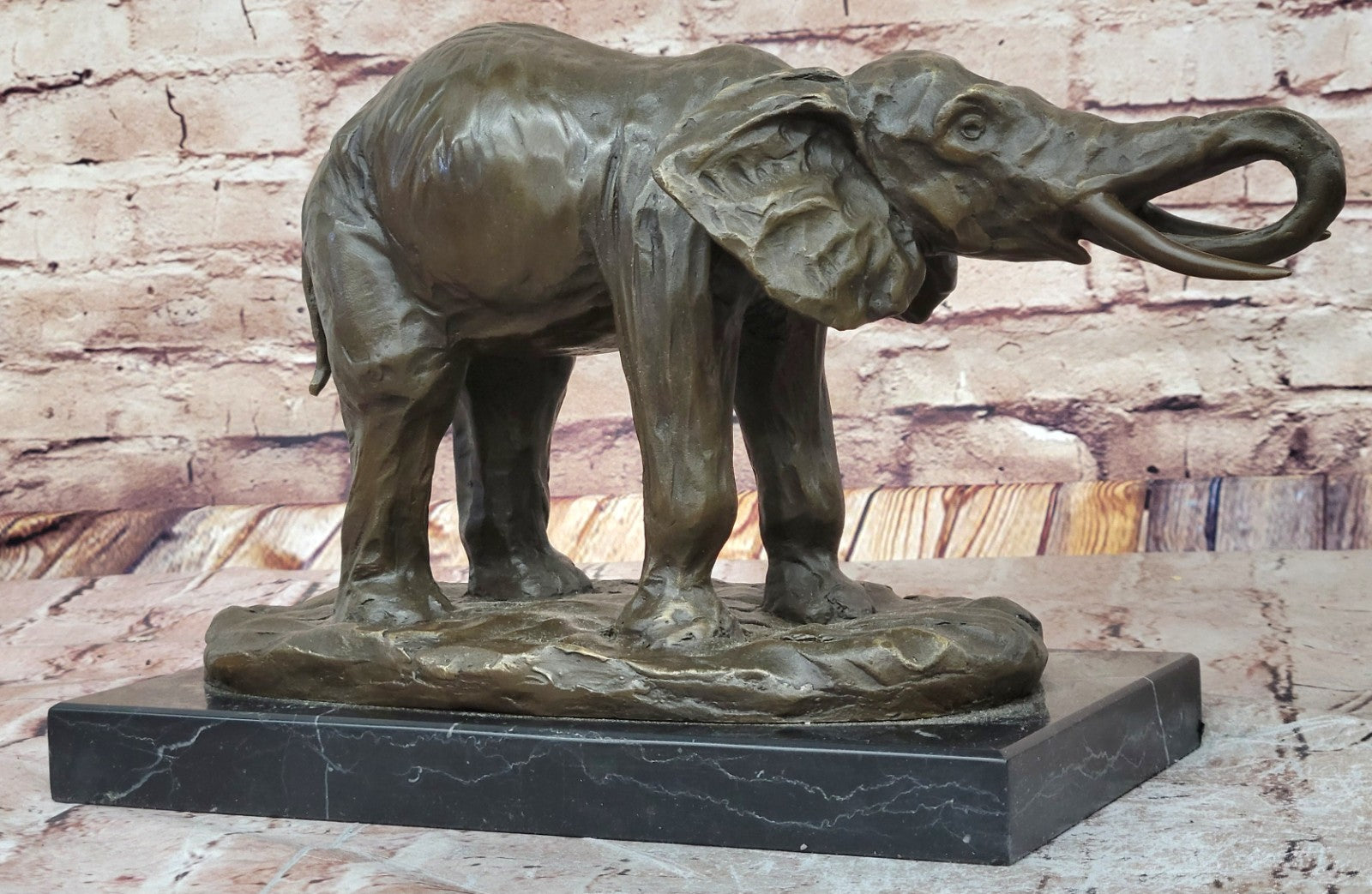 Bronze Happy Elephant Sculpture by Milo - Signed Wildlife Artwork - Marble Base Sale