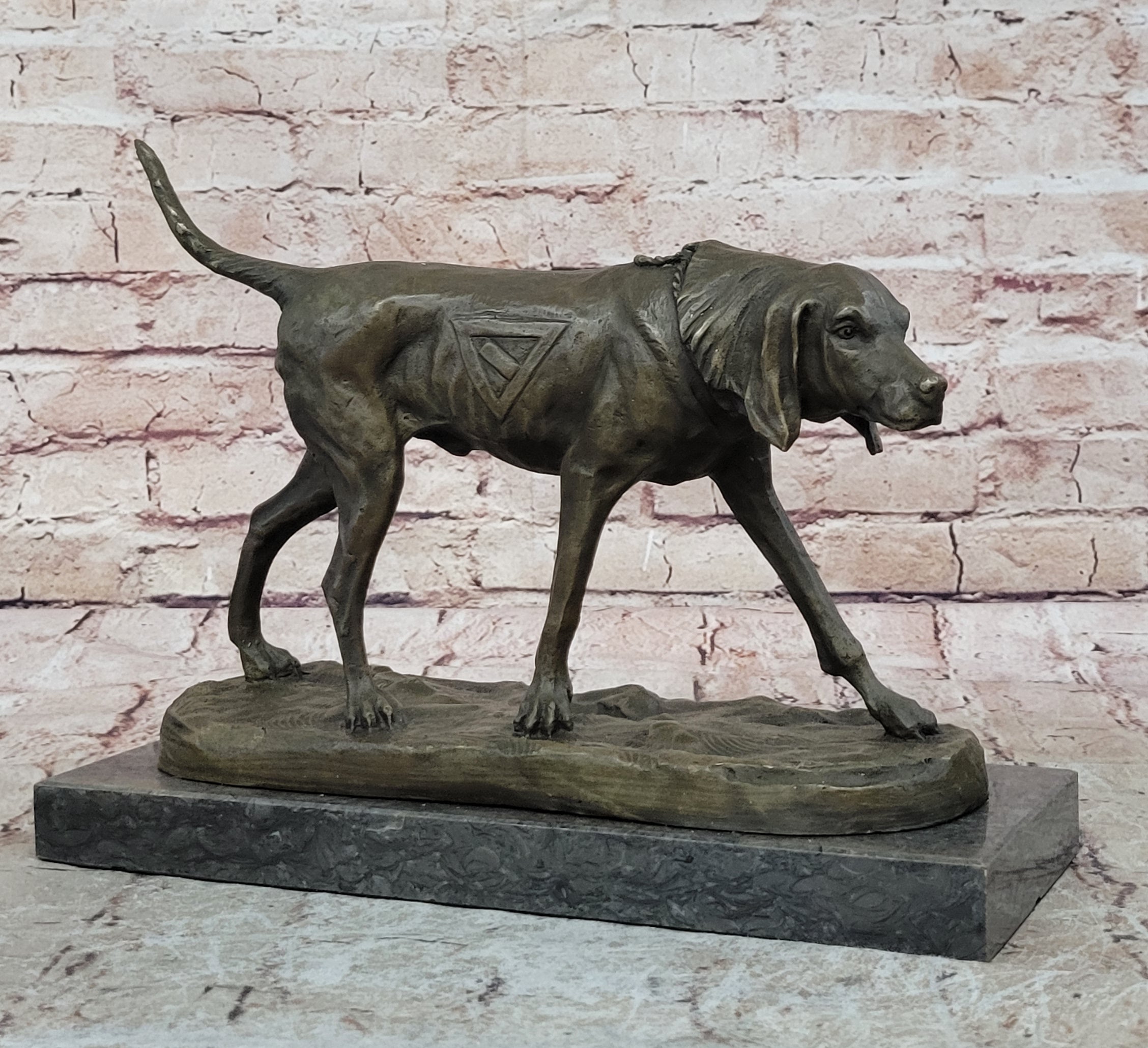 Handcrafted bronze sculpture SALE Dog Foxhound Signed Marble Base Figurine