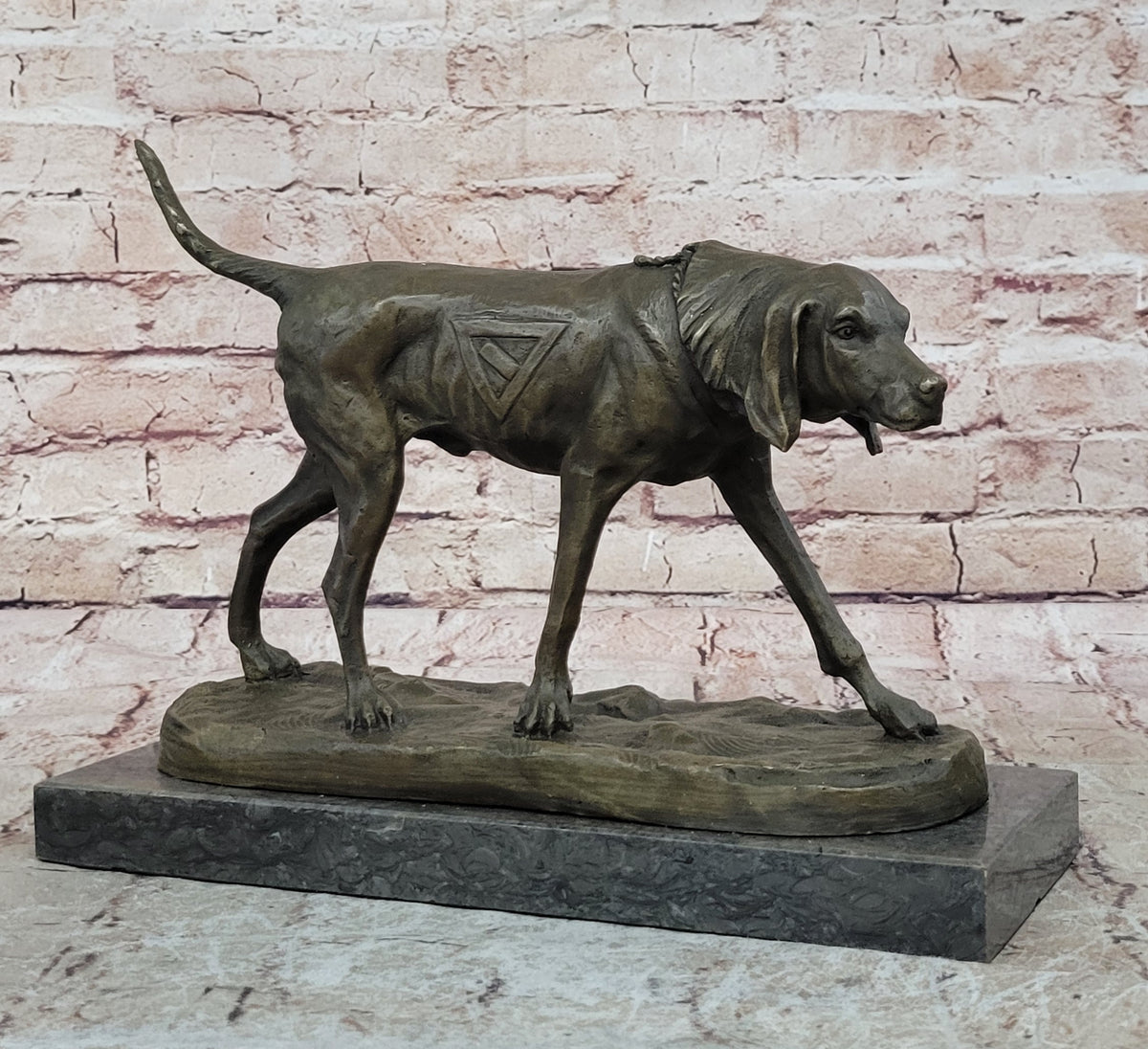 Handcrafted bronze sculpture SALE Dog Foxhound Signed Marble Base Figurine