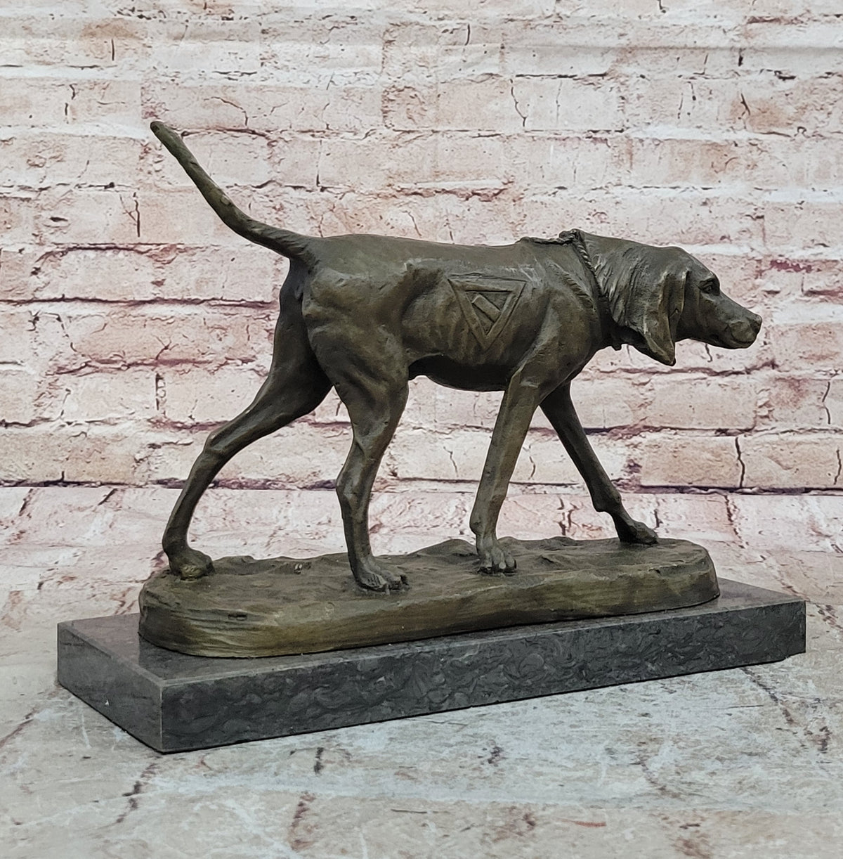 Handcrafted bronze sculpture SALE Dog Foxhound Signed Marble Base Figurine
