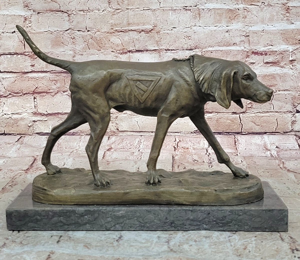 Handcrafted bronze sculpture SALE Dog Foxhound Signed Marble Base Figurine