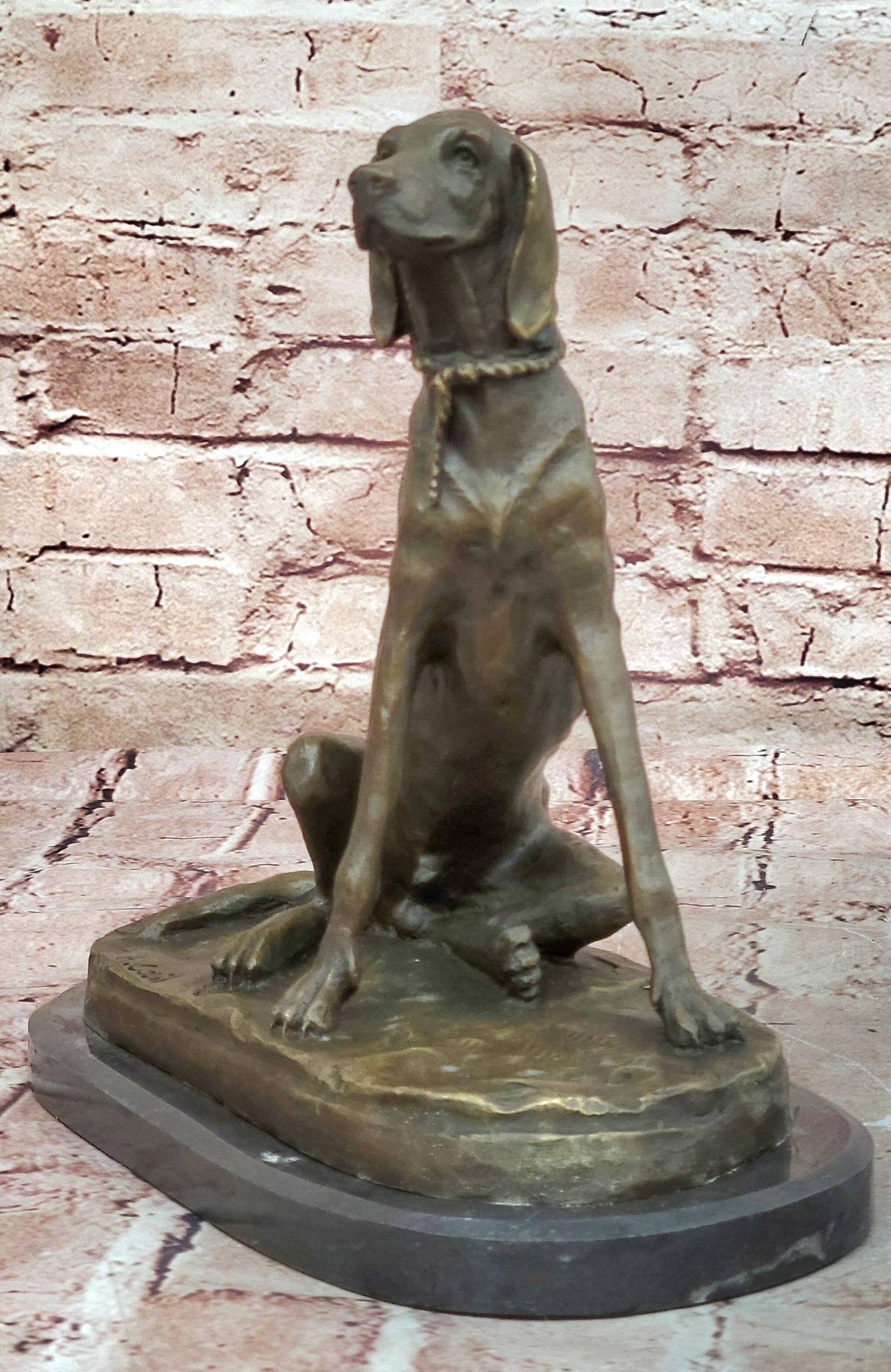 Vintage Bassett Hound Dog Figurine on Base Heavy Bronze Made in Europe By Cail