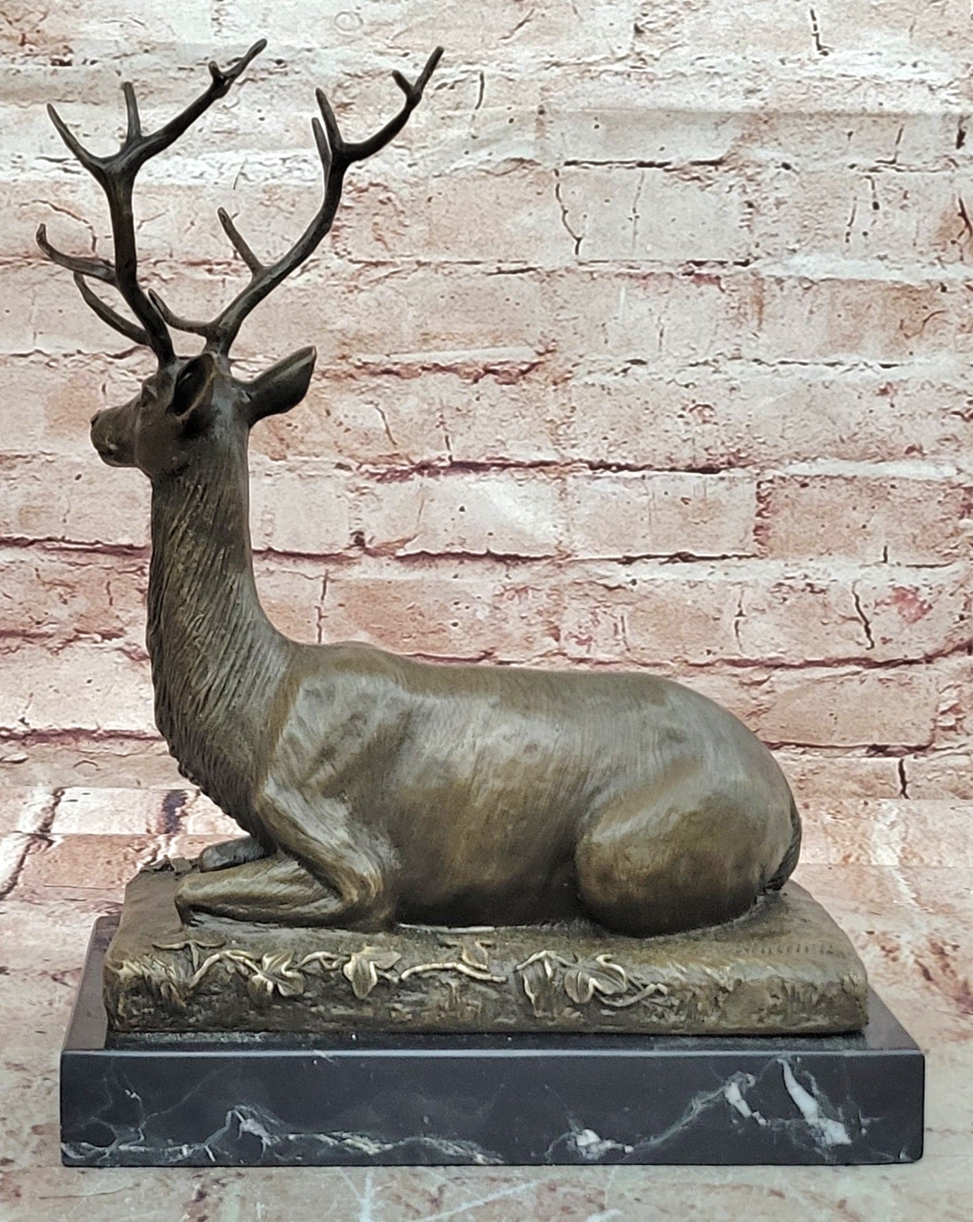 P. Lecourtier Bronze Sitting Deer Elk Stag Sculpture Hot Cast Home Office Decor