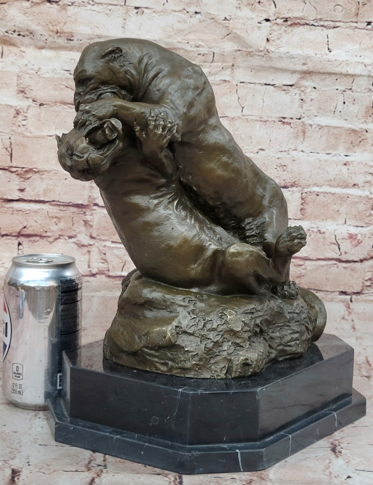 Home Office Decor: Gardet`s Signed Bronze Cougar Battle Sculpture - Heavy Art