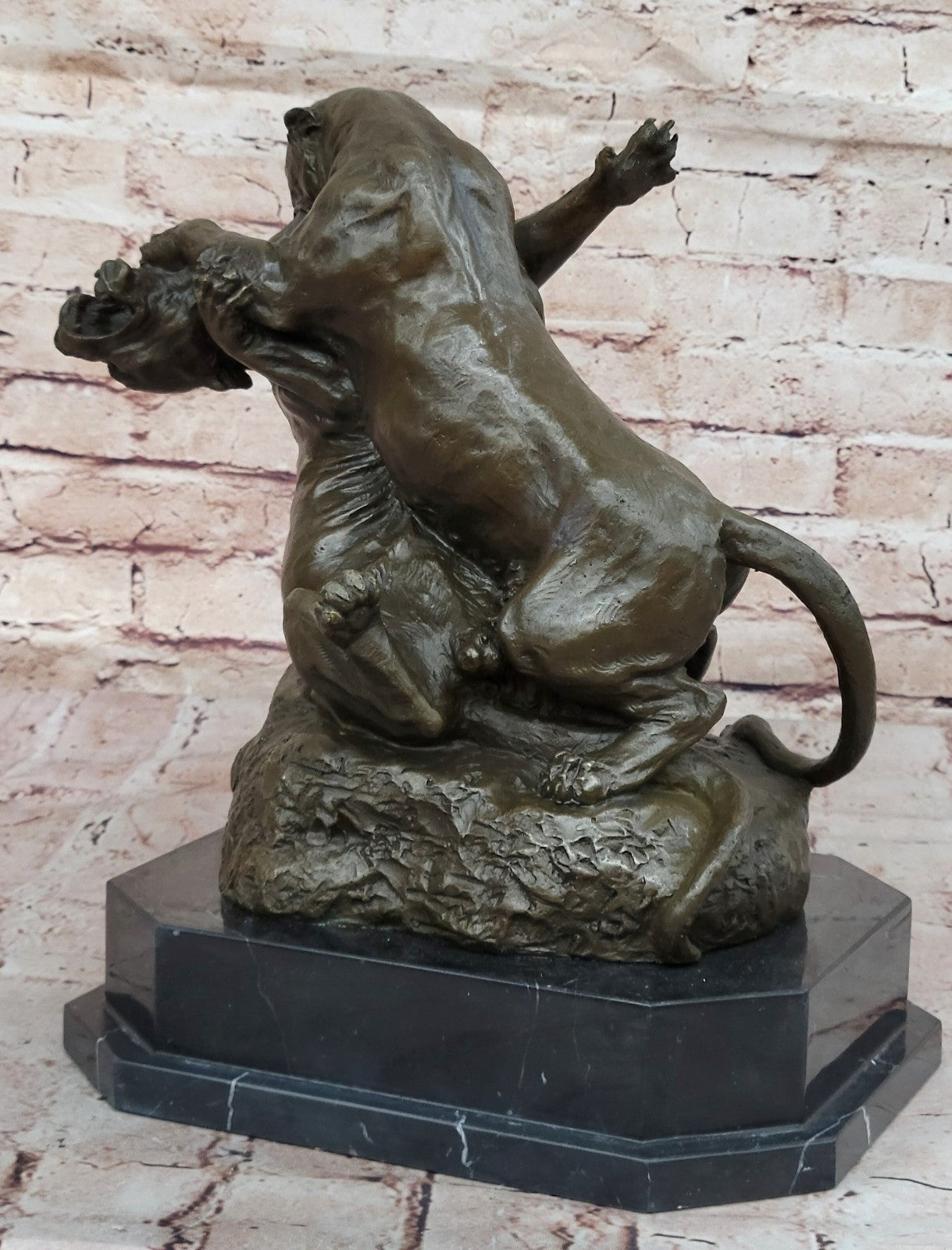 Home Office Decor: Gardet`s Signed Bronze Cougar Battle Sculpture - Heavy Art