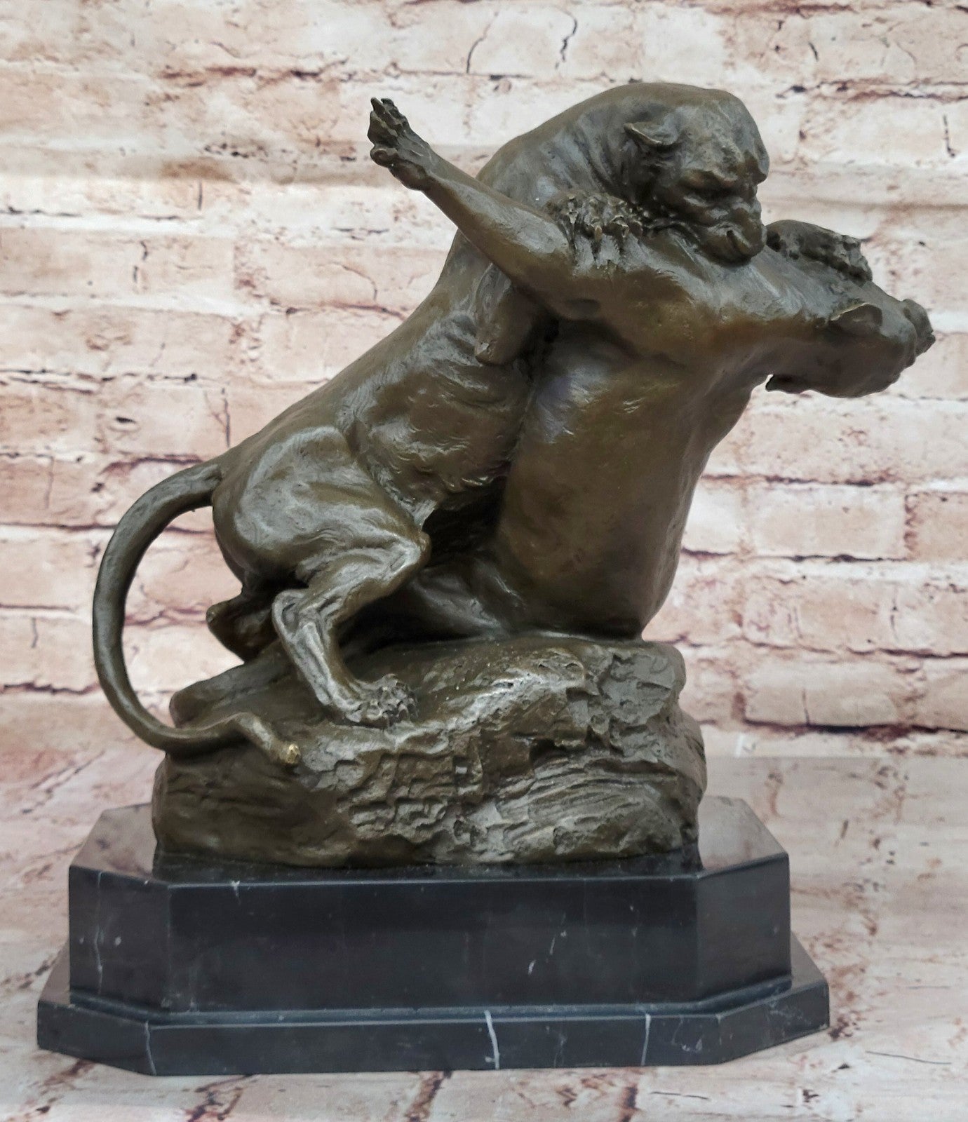 Home Office Decor: Gardet`s Signed Bronze Cougar Battle Sculpture - Heavy Art