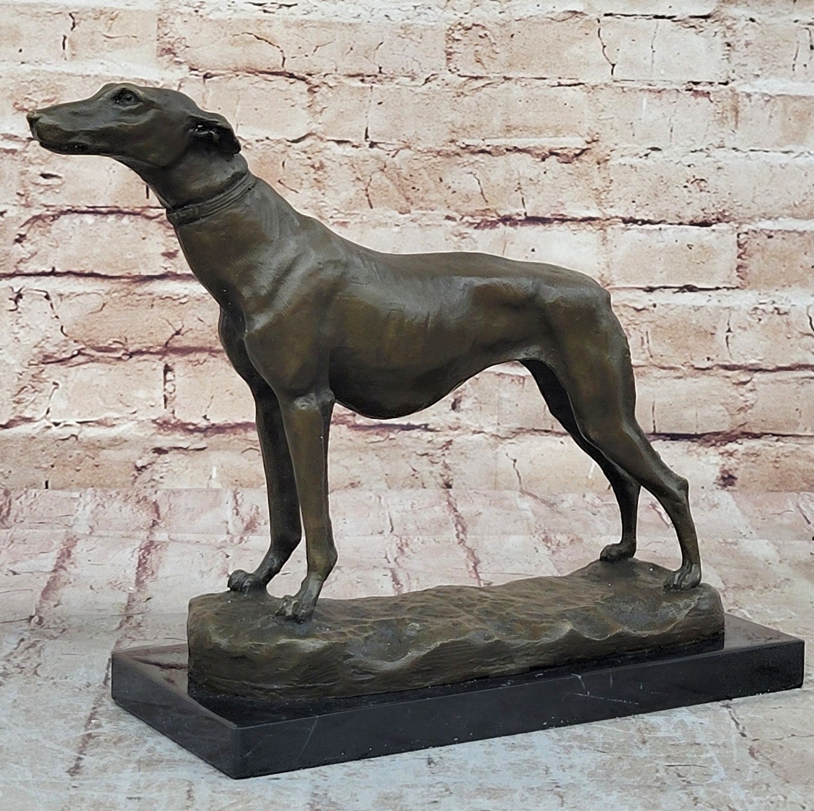 LARGE RARE bronze brass Greyhound Whippet Dog statue unique vintage sculpture