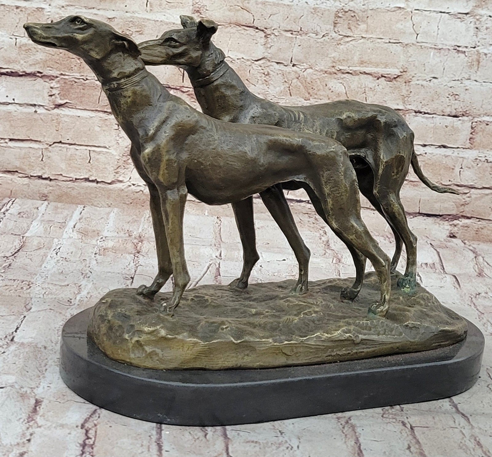 Handcrafted Detailed 2 Racing Dog Bronze Masterpiece Art Deco Figurine