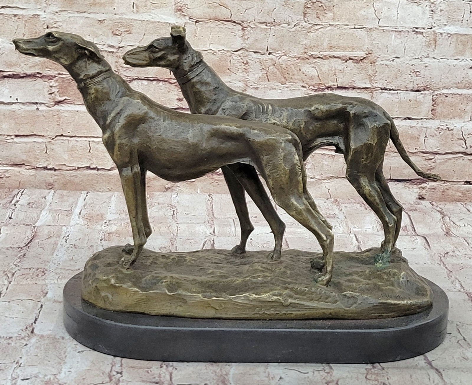 Handcrafted Detailed 2 Racing Dog Bronze Masterpiece Art Deco Figurine