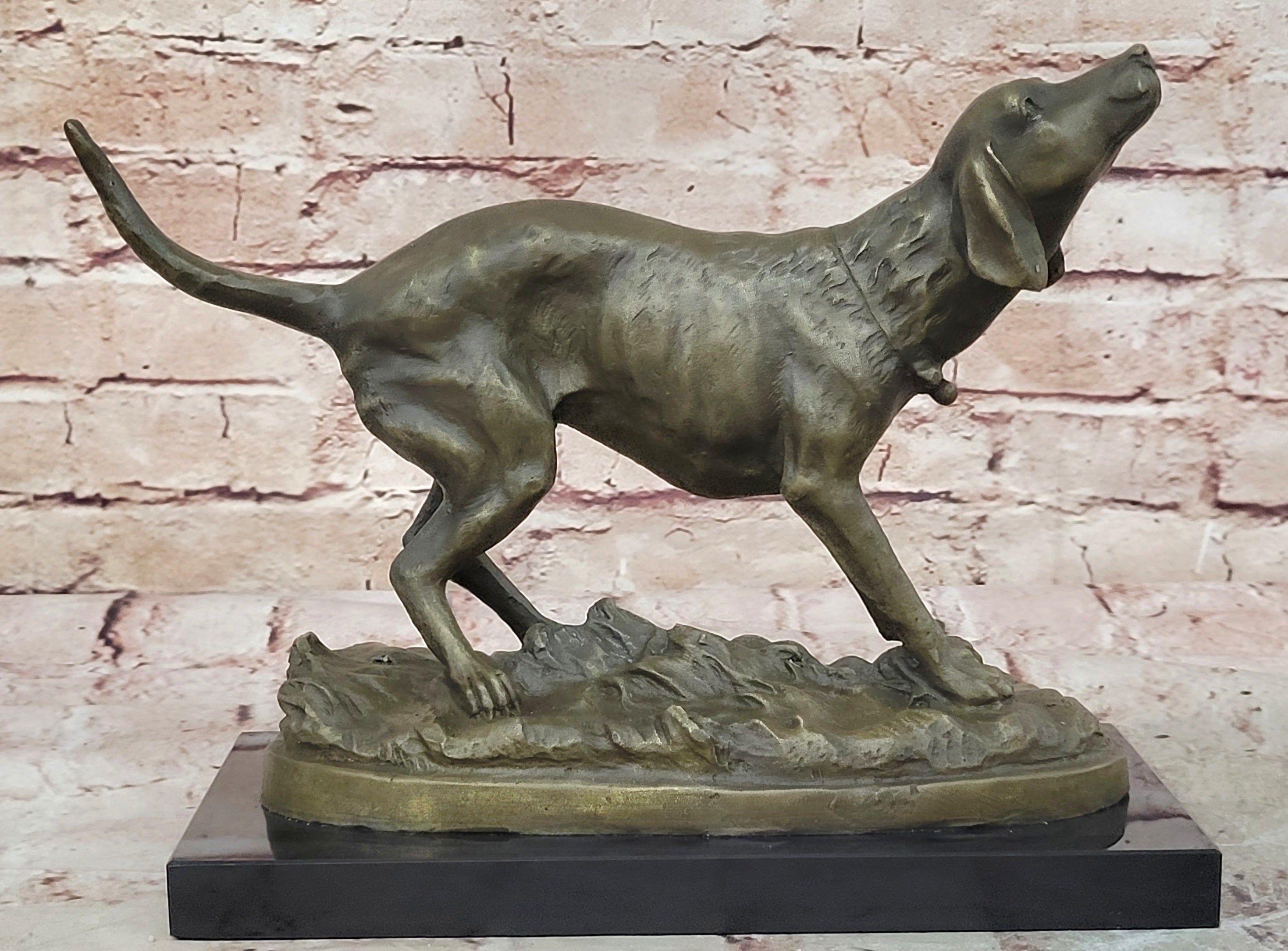 Black Yellow Labrador Retriever Hunting Water Gun Bird Dog Bronze Marble Statue