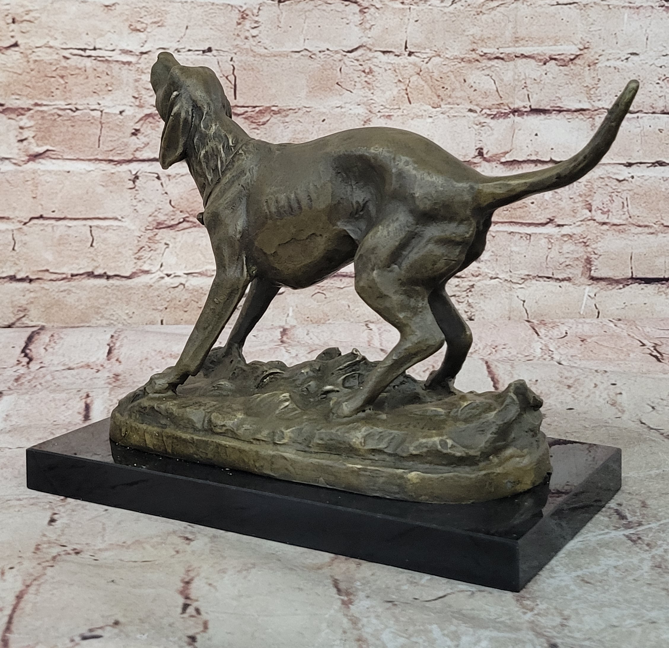 Black Yellow Labrador Retriever Hunting Water Gun Bird Dog Bronze Marble Statue