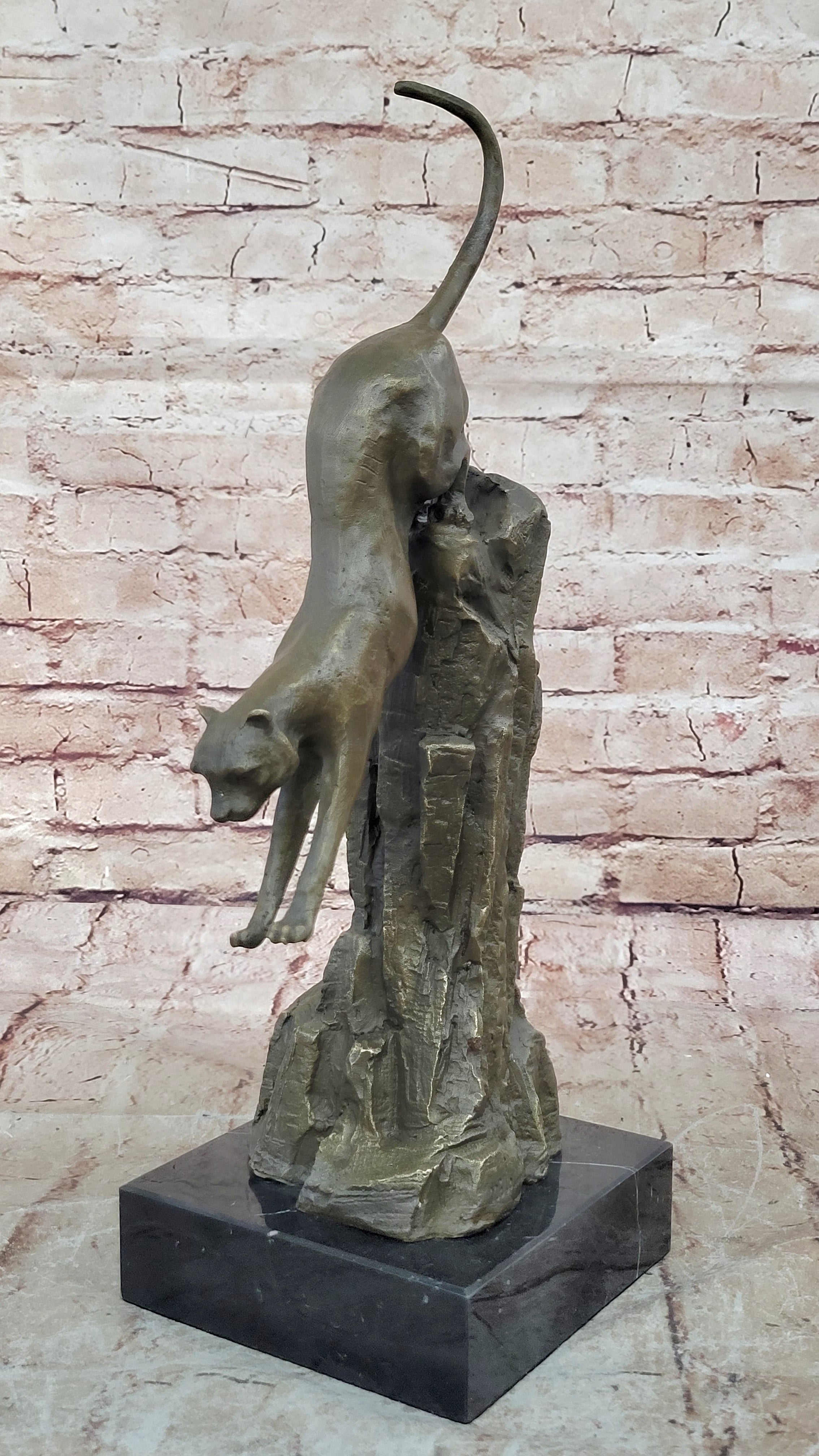 Art Deco Mountain Lion Cougar Wildlife Bronze Sculpture Masterpiece Figurine