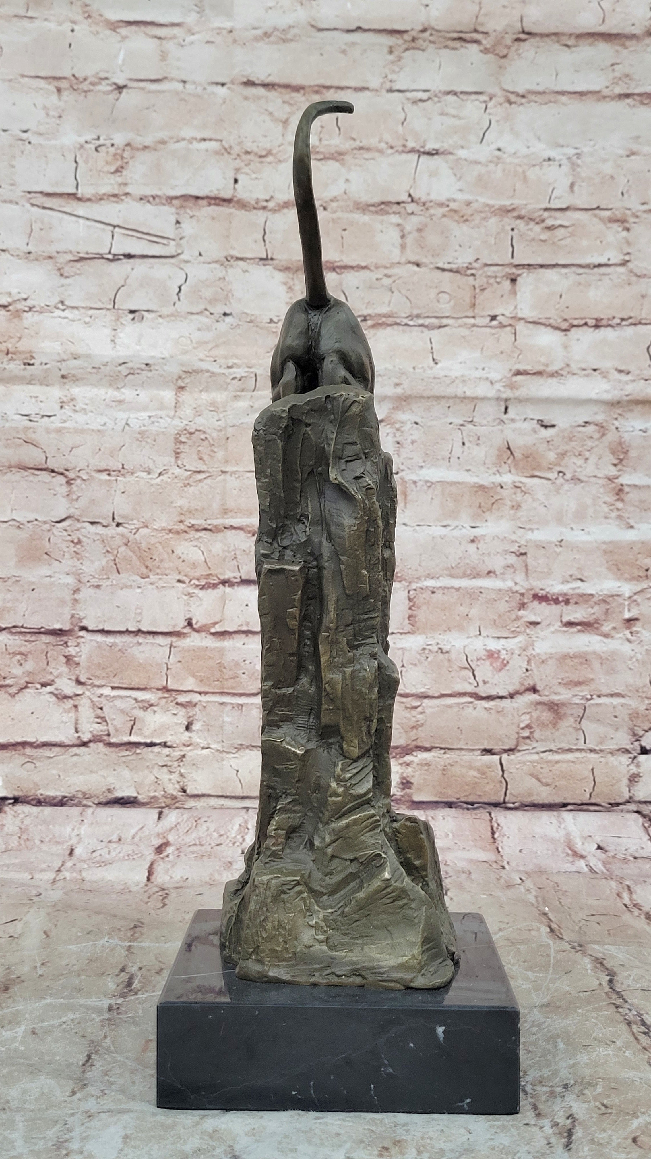 Art Deco Mountain Lion Cougar Wildlife Bronze Sculpture Masterpiece Figurine