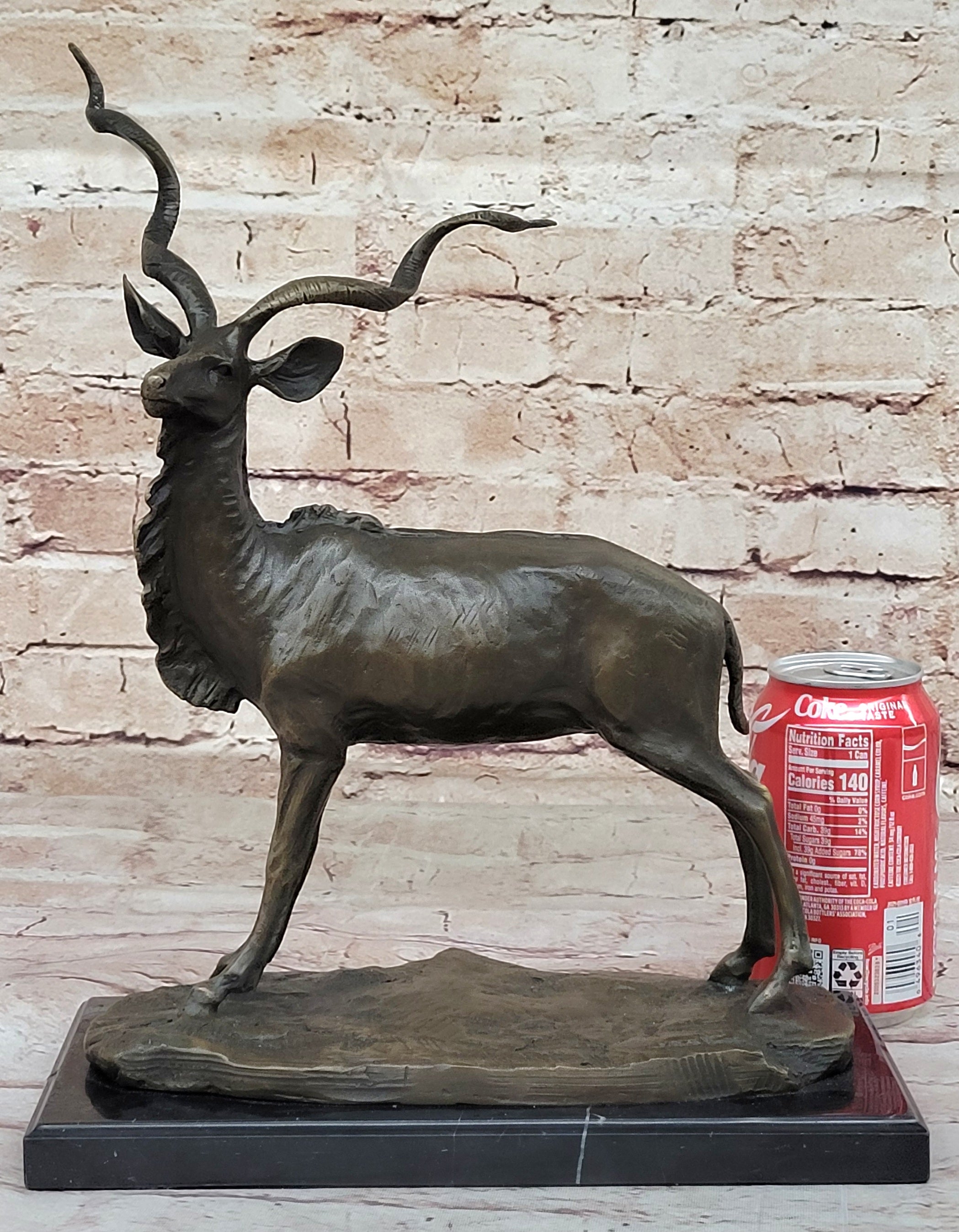 Gray Ghost" Standing mature kudu, Classic Wildlife Art Deco Statue Statuette