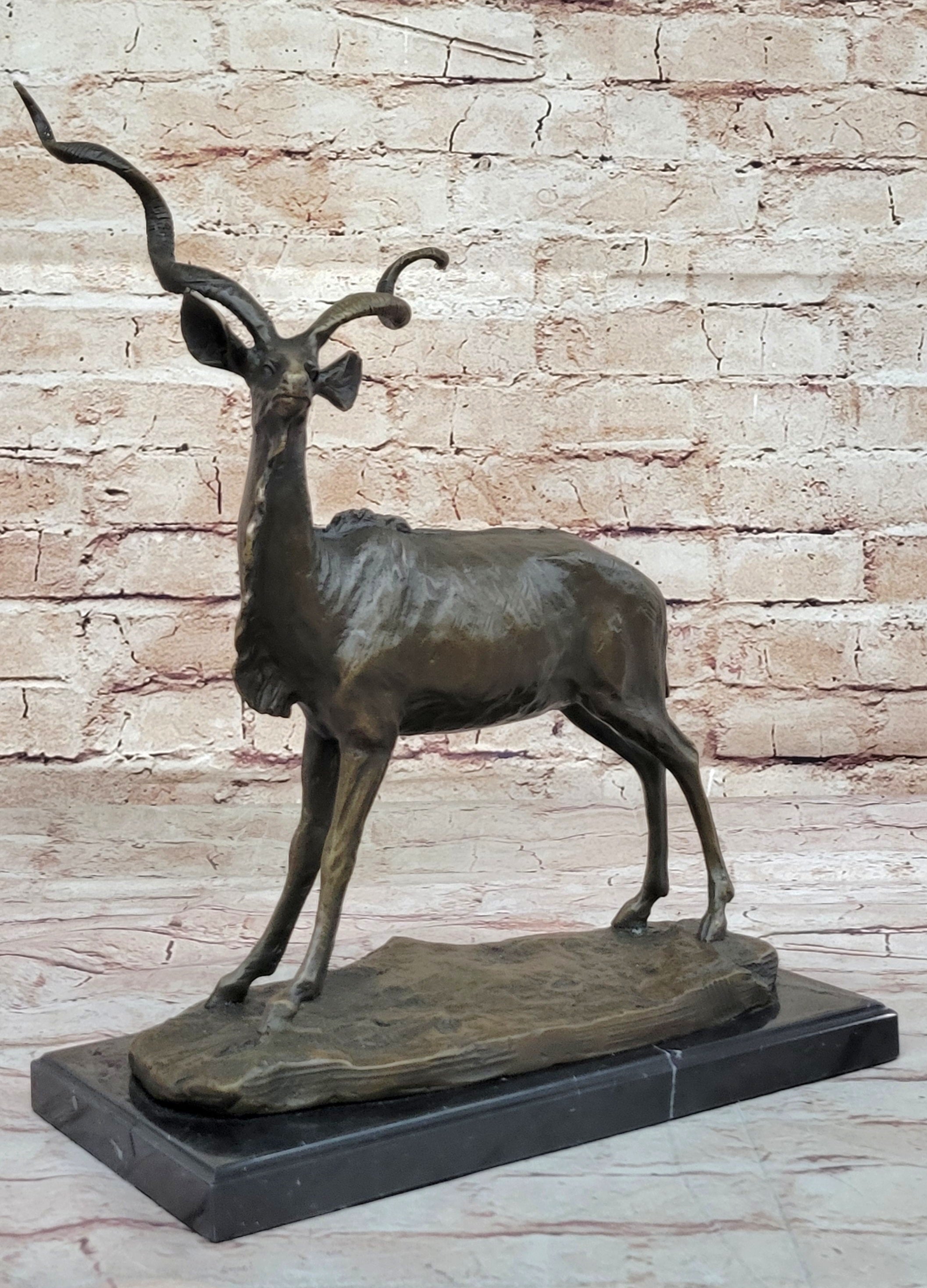 Gray Ghost" Standing mature kudu, Classic Wildlife Art Deco Statue Statuette