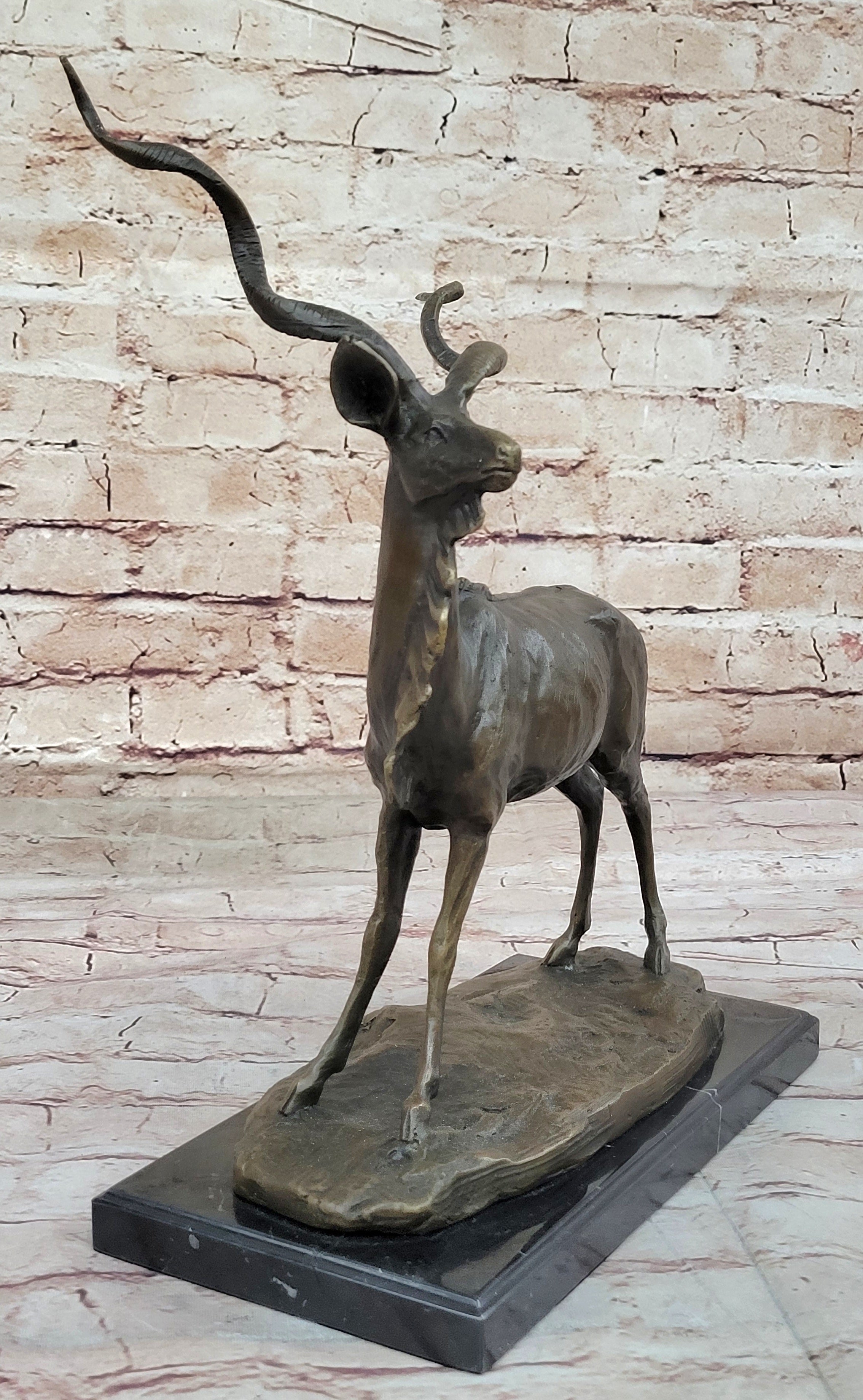 Gray Ghost" Standing mature kudu, Classic Wildlife Art Deco Statue Statuette