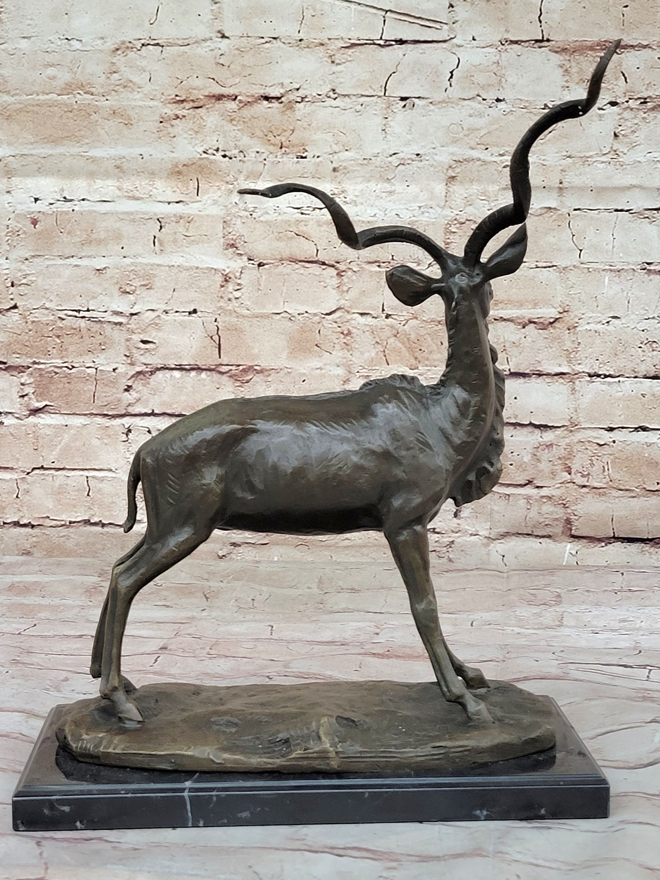 Gray Ghost" Standing mature kudu, Classic Wildlife Art Deco Statue Statuette