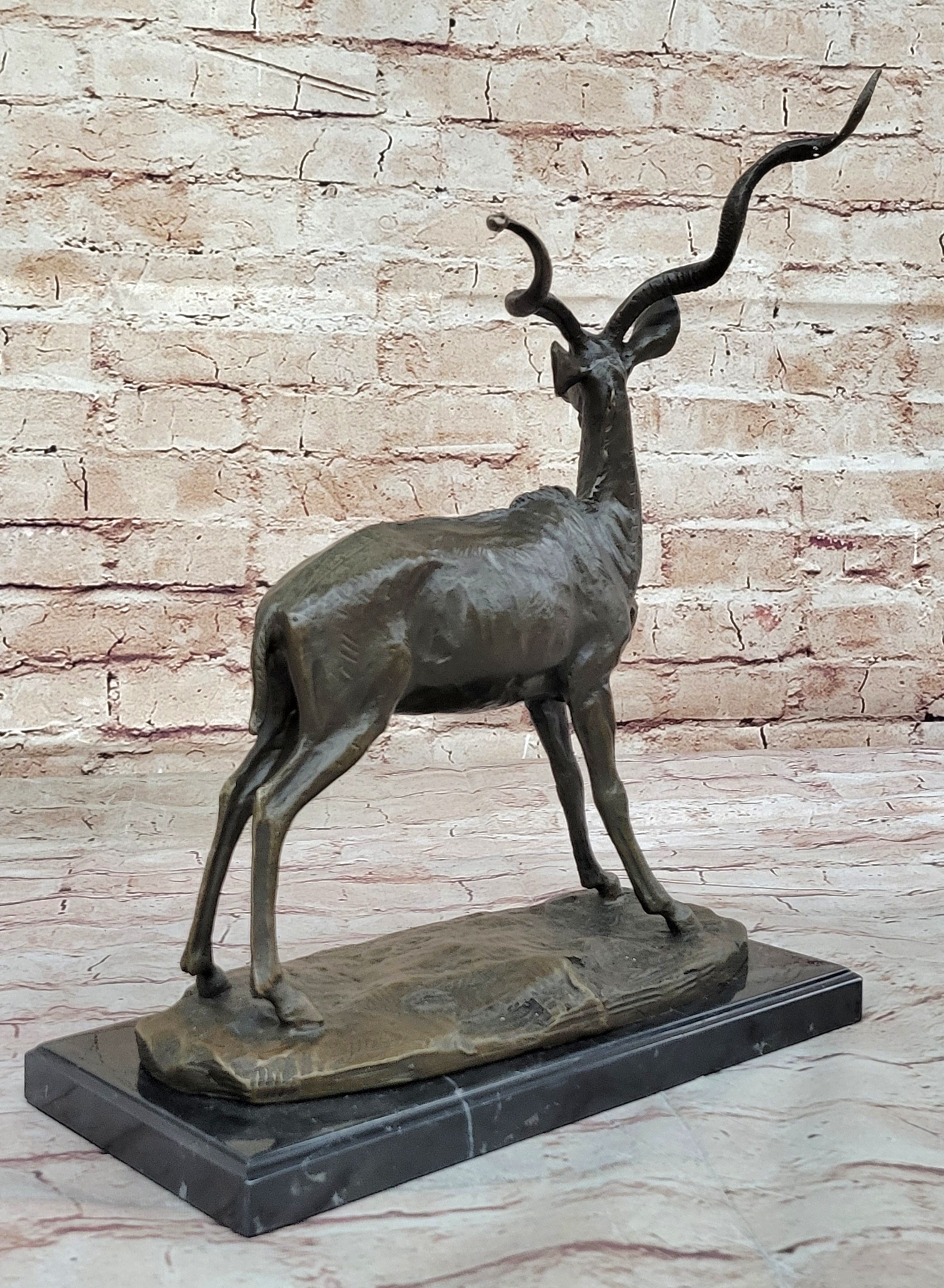Gray Ghost" Standing mature kudu, Classic Wildlife Art Deco Statue Statuette