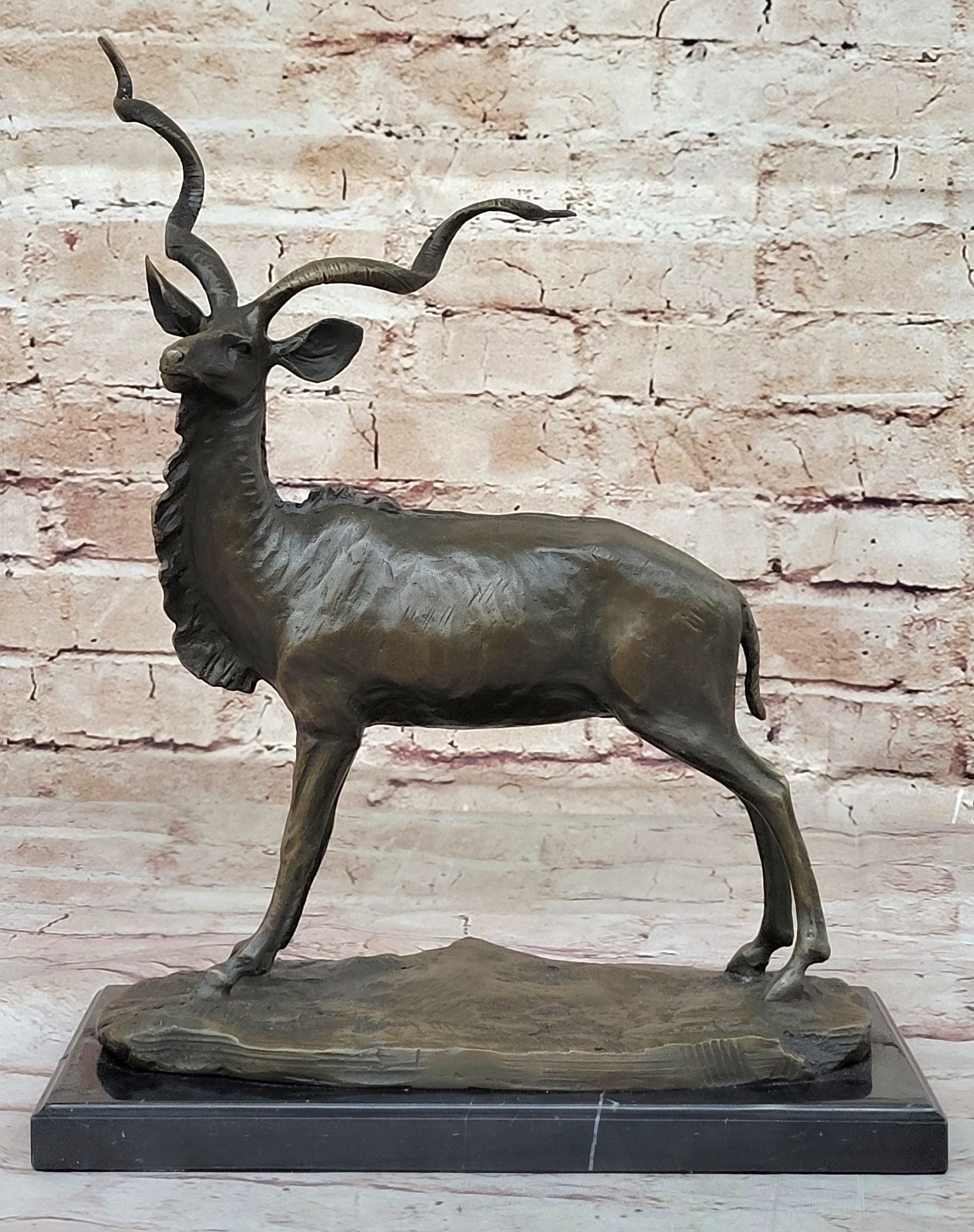 Gray Ghost" Standing mature kudu, Classic Wildlife Art Deco Statue Statuette