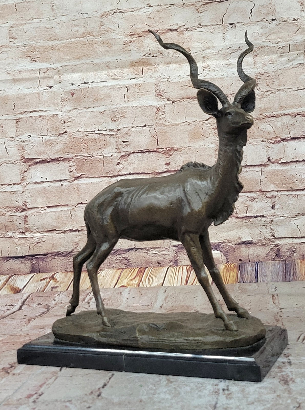 Bronze Sculpture Gazelle Hand Made Masterpiece Detailed Marble Base Figure