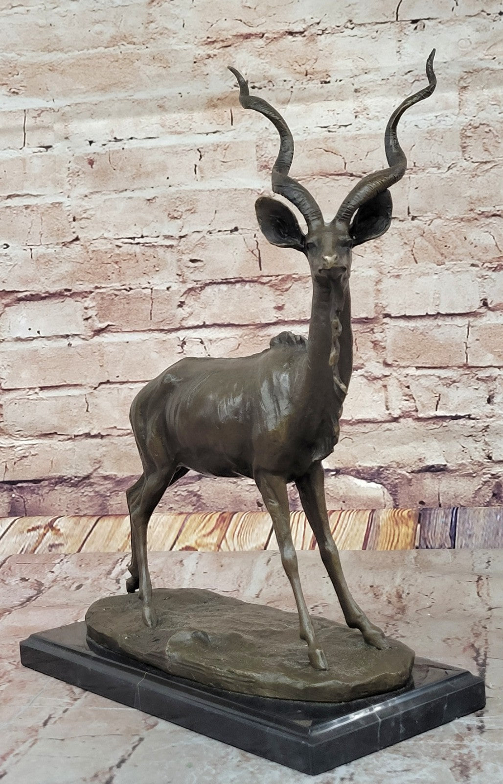 Bronze Sculpture Gazelle Hand Made Masterpiece Detailed Marble Base Figure