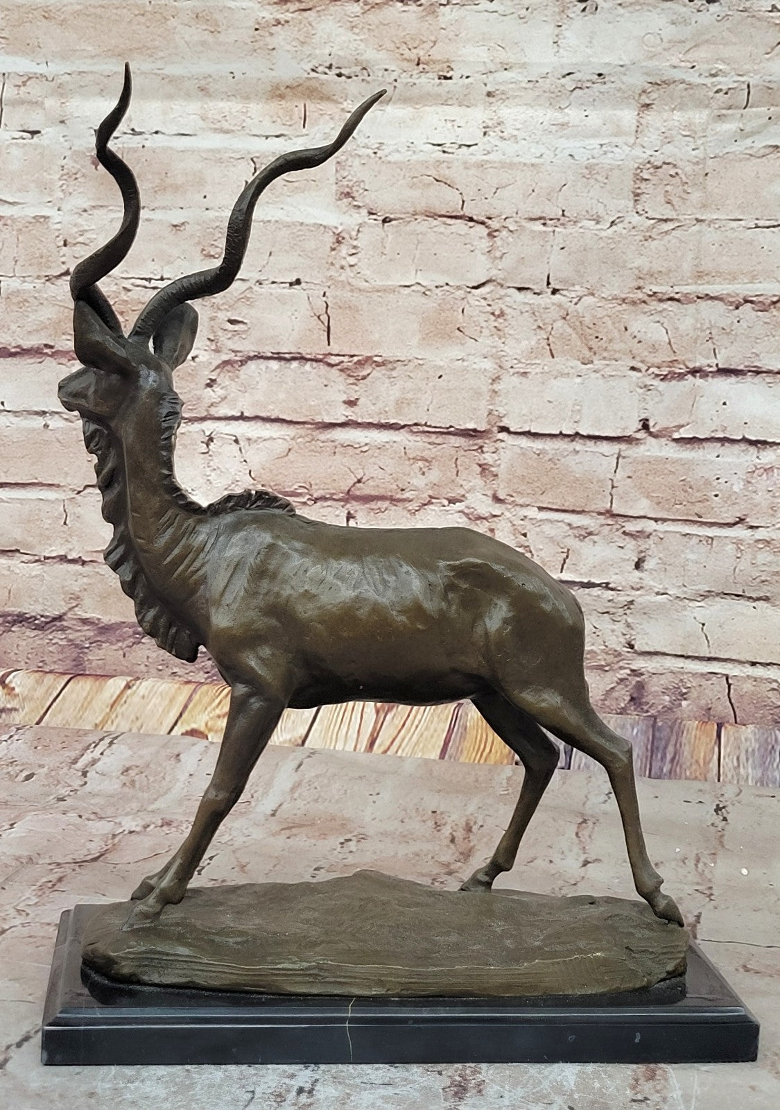 Bronze Sculpture Gazelle Hand Made Masterpiece Detailed Marble Base Figure