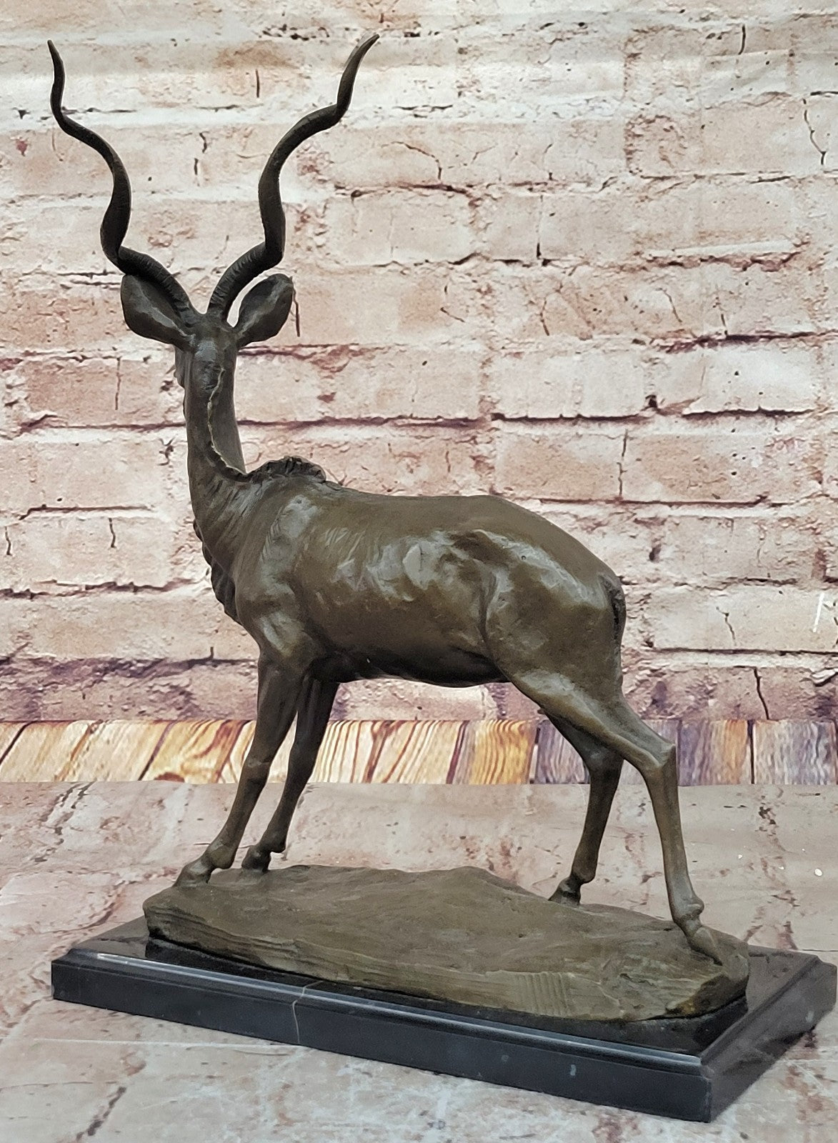 Bronze Sculpture Gazelle Hand Made Masterpiece Detailed Marble Base Figure