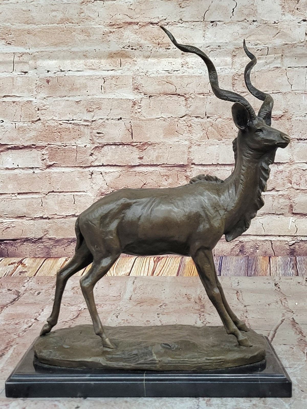 Bronze Sculpture Gazelle Hand Made Masterpiece Detailed Marble Base Figure