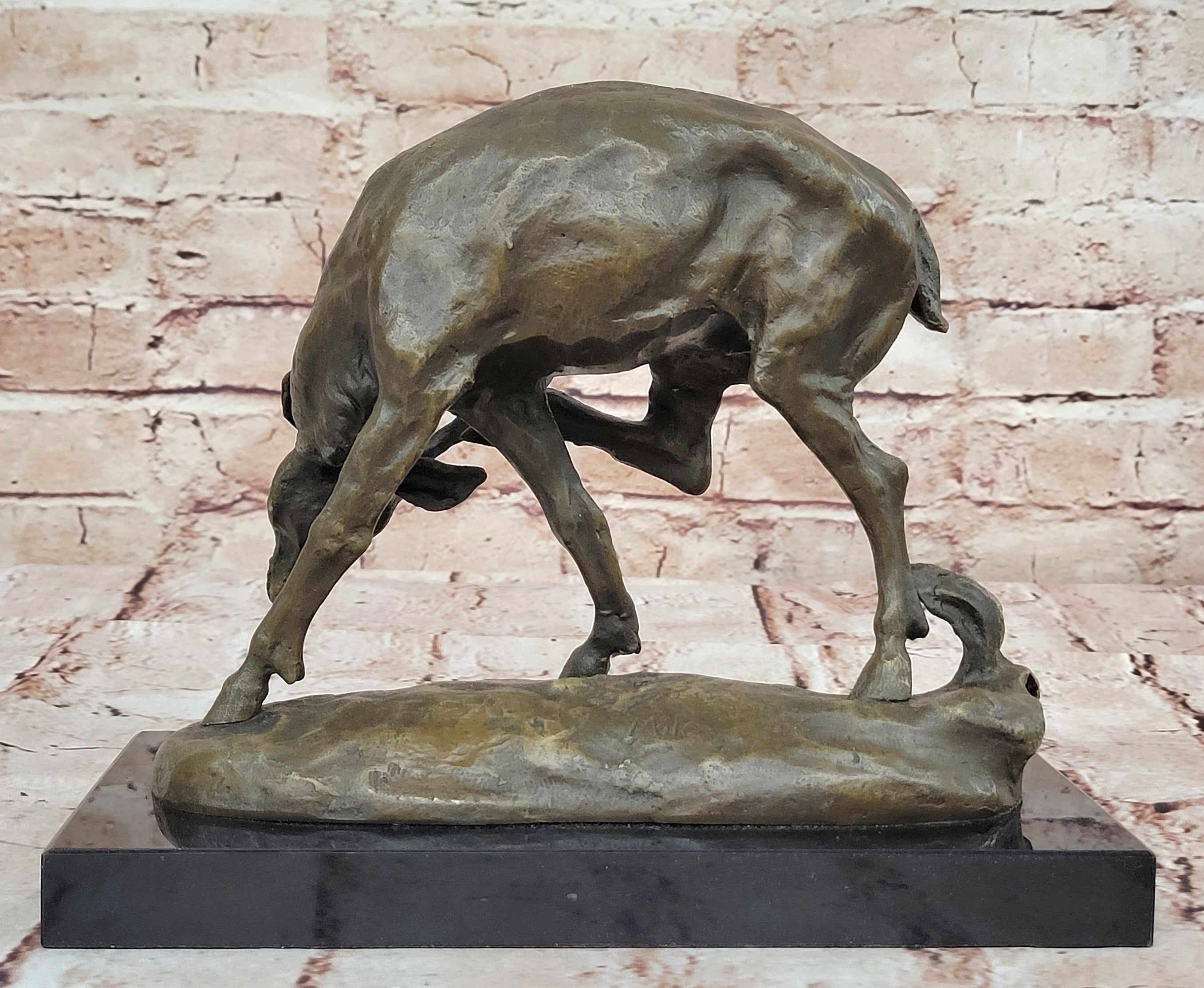 Mountain Lodge Ski Chalet Art Elk Deer Stag Buck Hunter Bronze Marble Statue