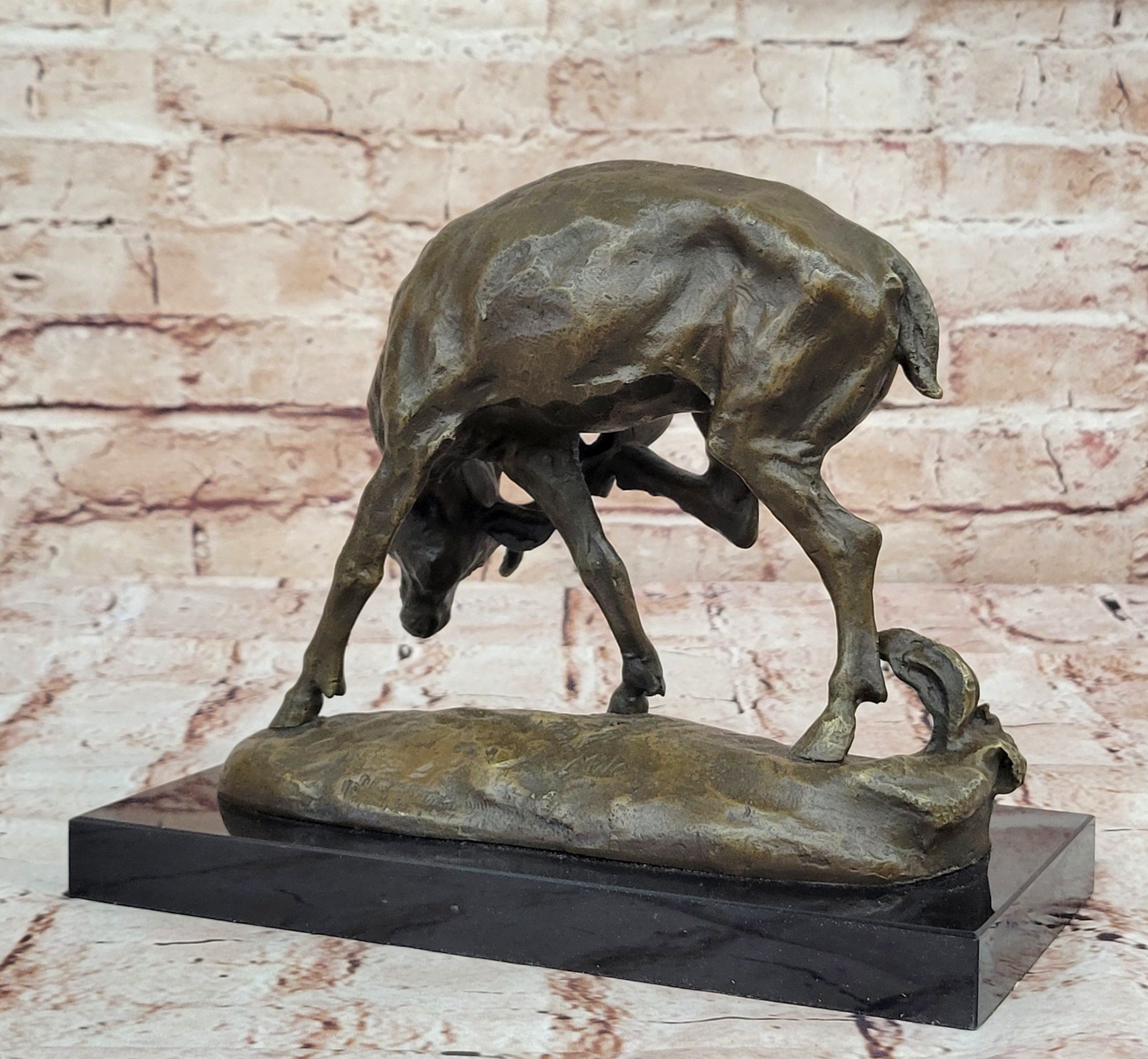 Mountain Lodge Ski Chalet Art Elk Deer Stag Buck Hunter Bronze Marble Statue