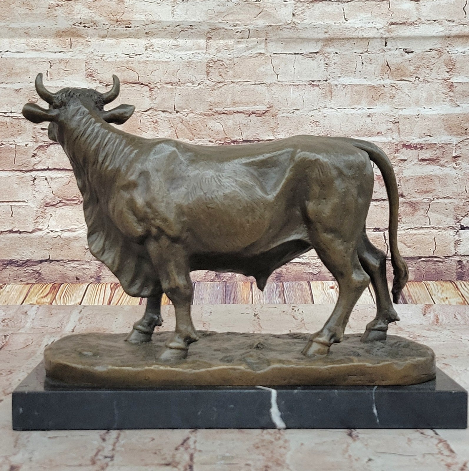 Bronze Sculpture Male Cow Bull Hand Made Detailed Figurine Figure Statuette