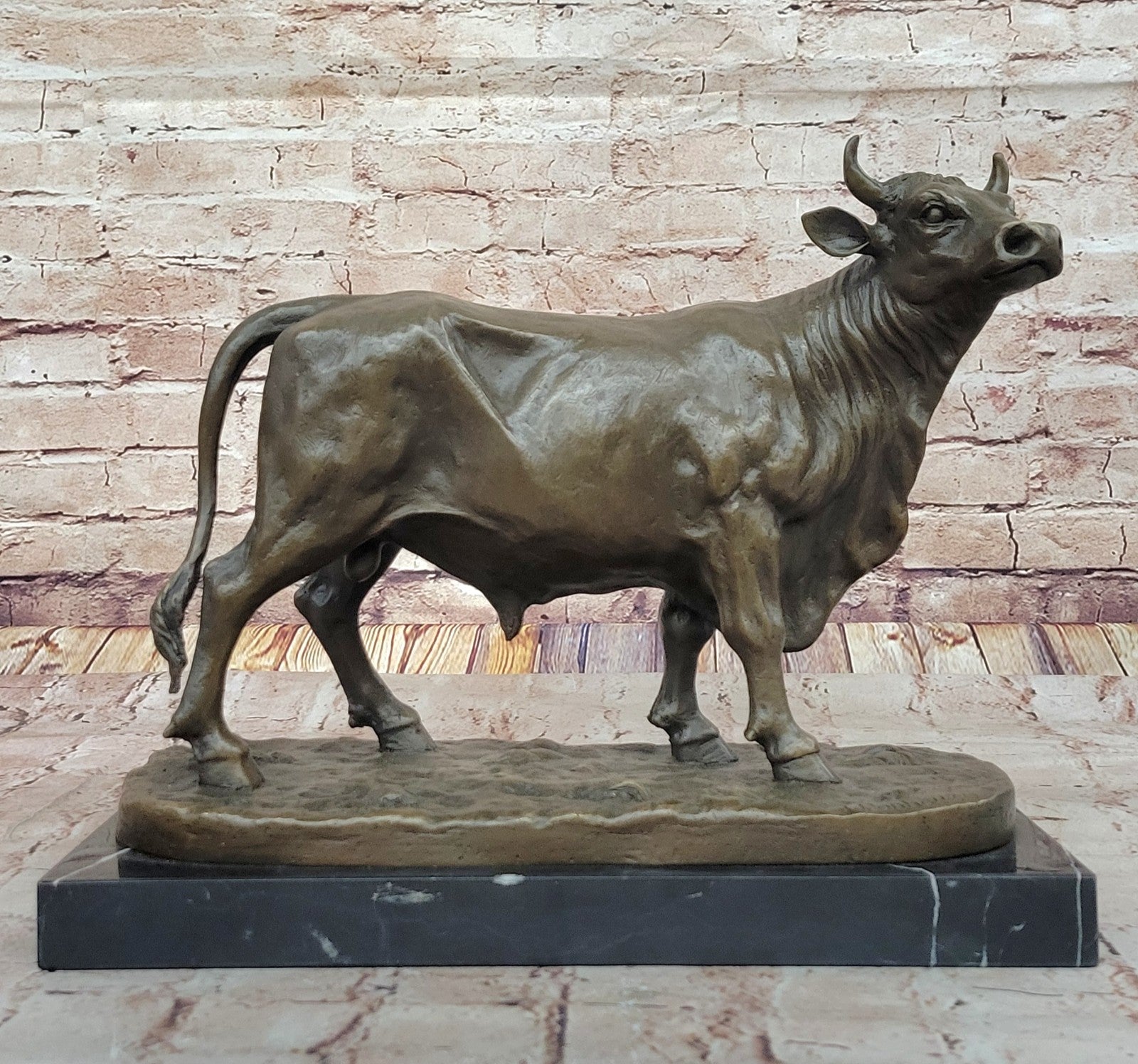 Bronze Sculpture Male Cow Bull Hand Made Detailed Figurine Figure Statuette