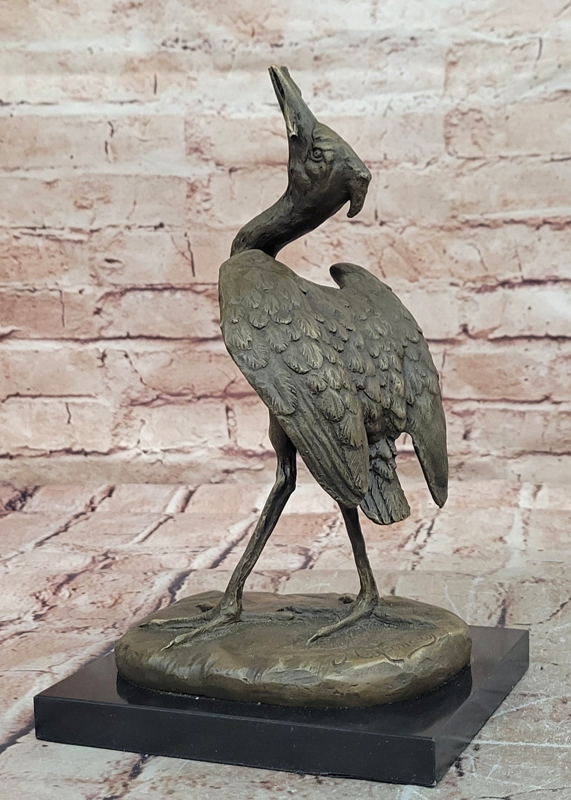 Bronze Stork with Fish Sculpture Agathon Leonard Fine Art Bird Statue