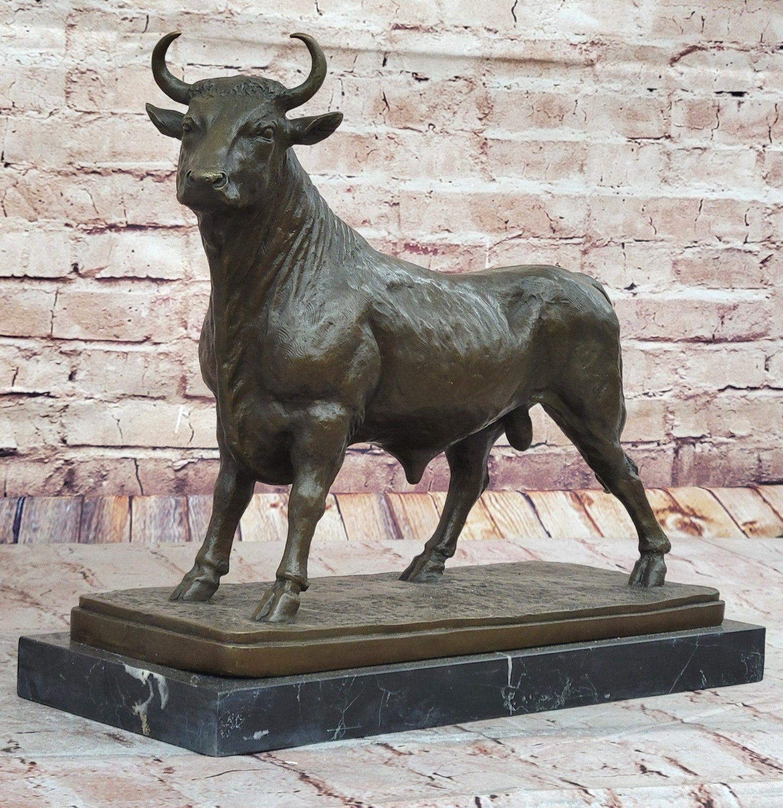 Bonheur`s Bronze Buffalo Sculpture – Marble-Based Decorative Animal Statue